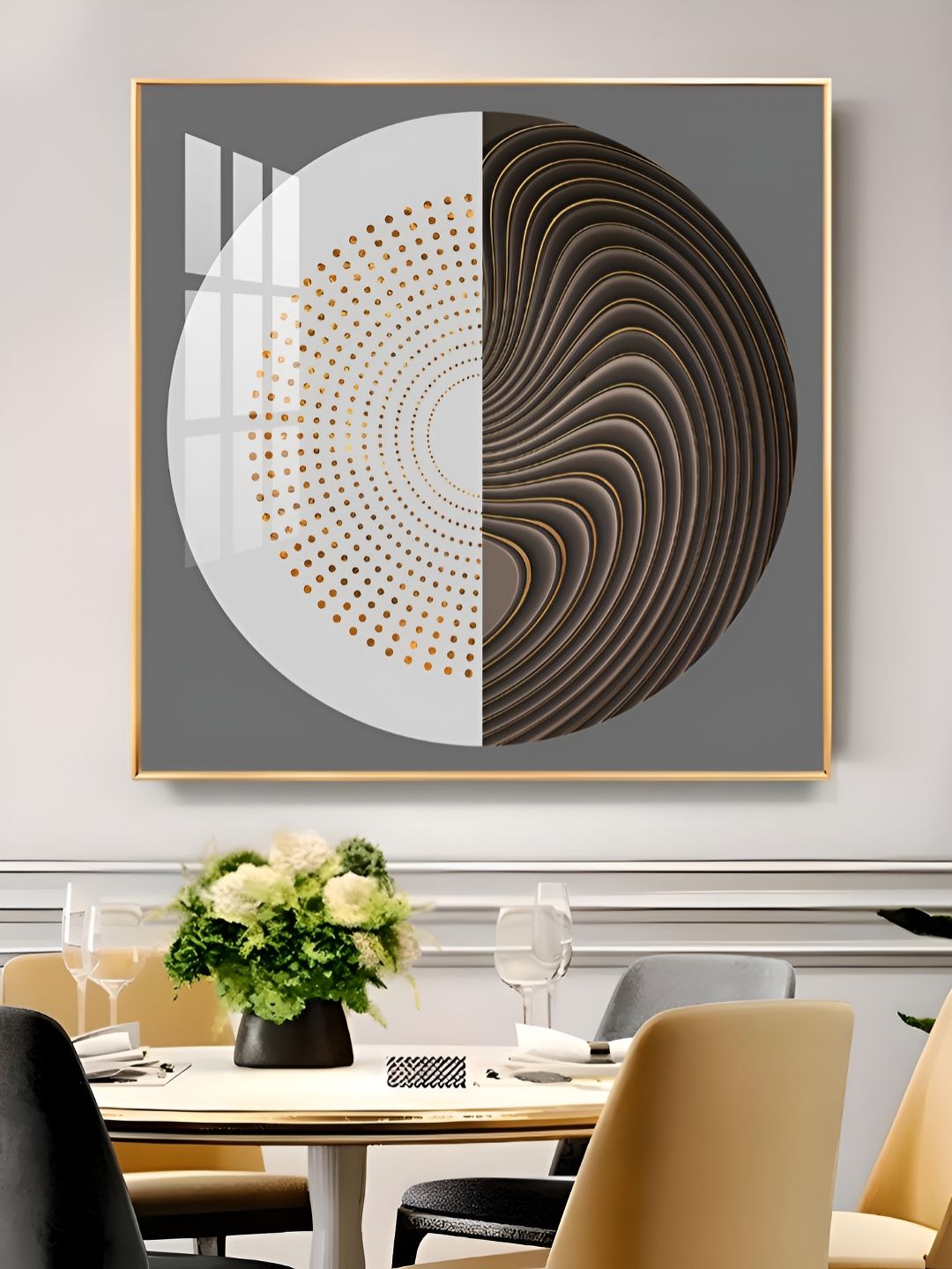THE NEXT DECOR Gold-Toned & White 1 Piece Synthetic Wood Abstract Wall Paintings-picture-33
