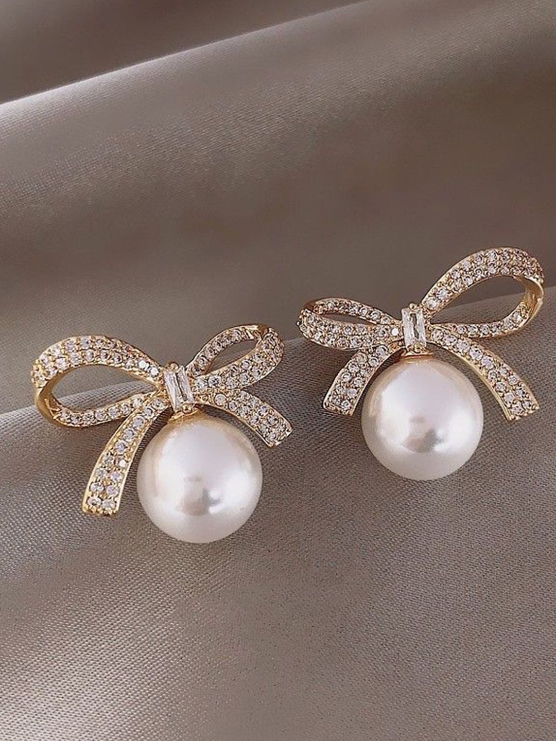 Anouk Gold Plated Artificial Pearls Beaded Contemporary Korean Drop Earrings-picture-12