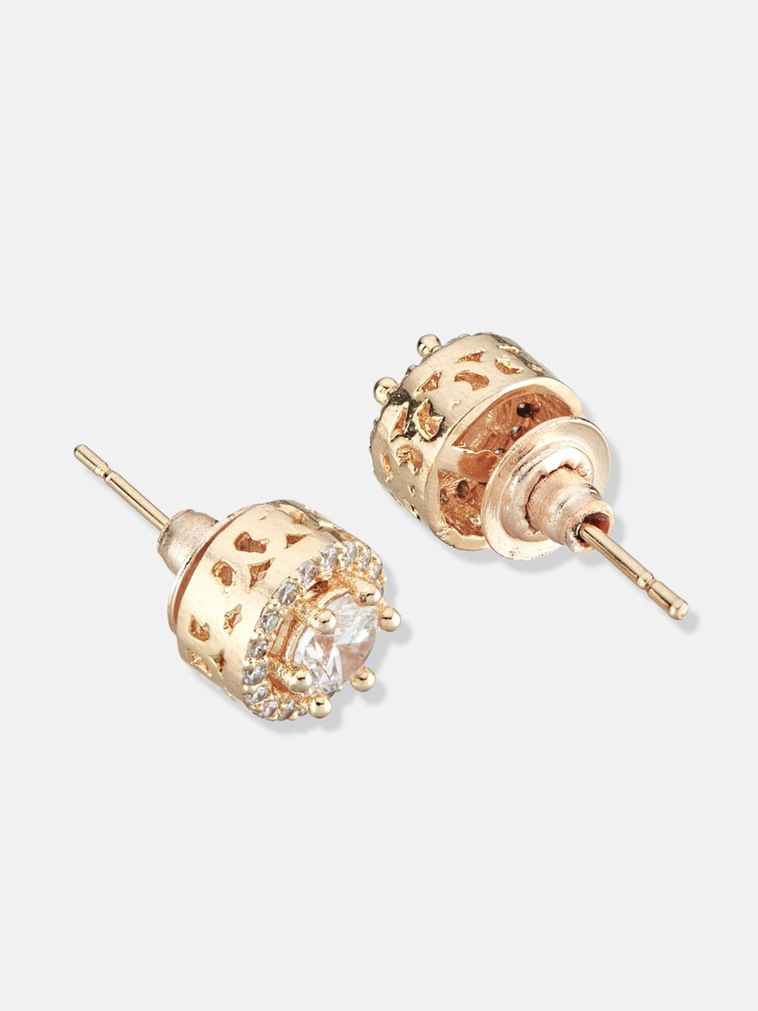 ATIBELLE Set Of 2 Gold-Plated Cubic Zirconia Studded Circular Shaped Studs