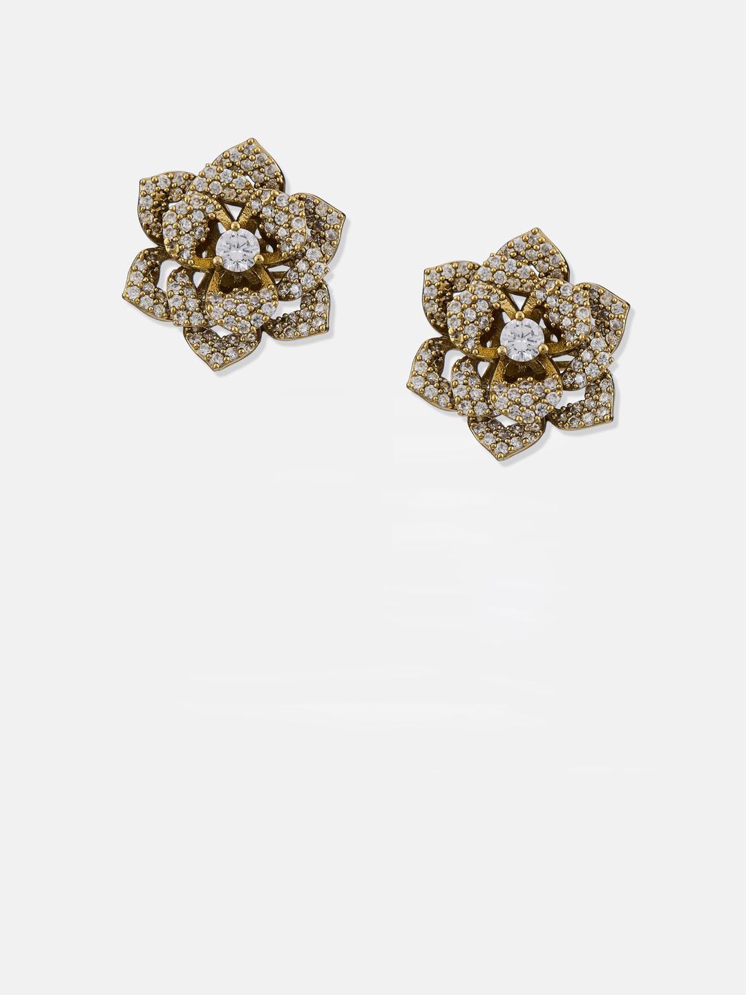 ATIBELLE Set Of 2 Gold-Plated Cubic Zirconia Studded Floral Studs