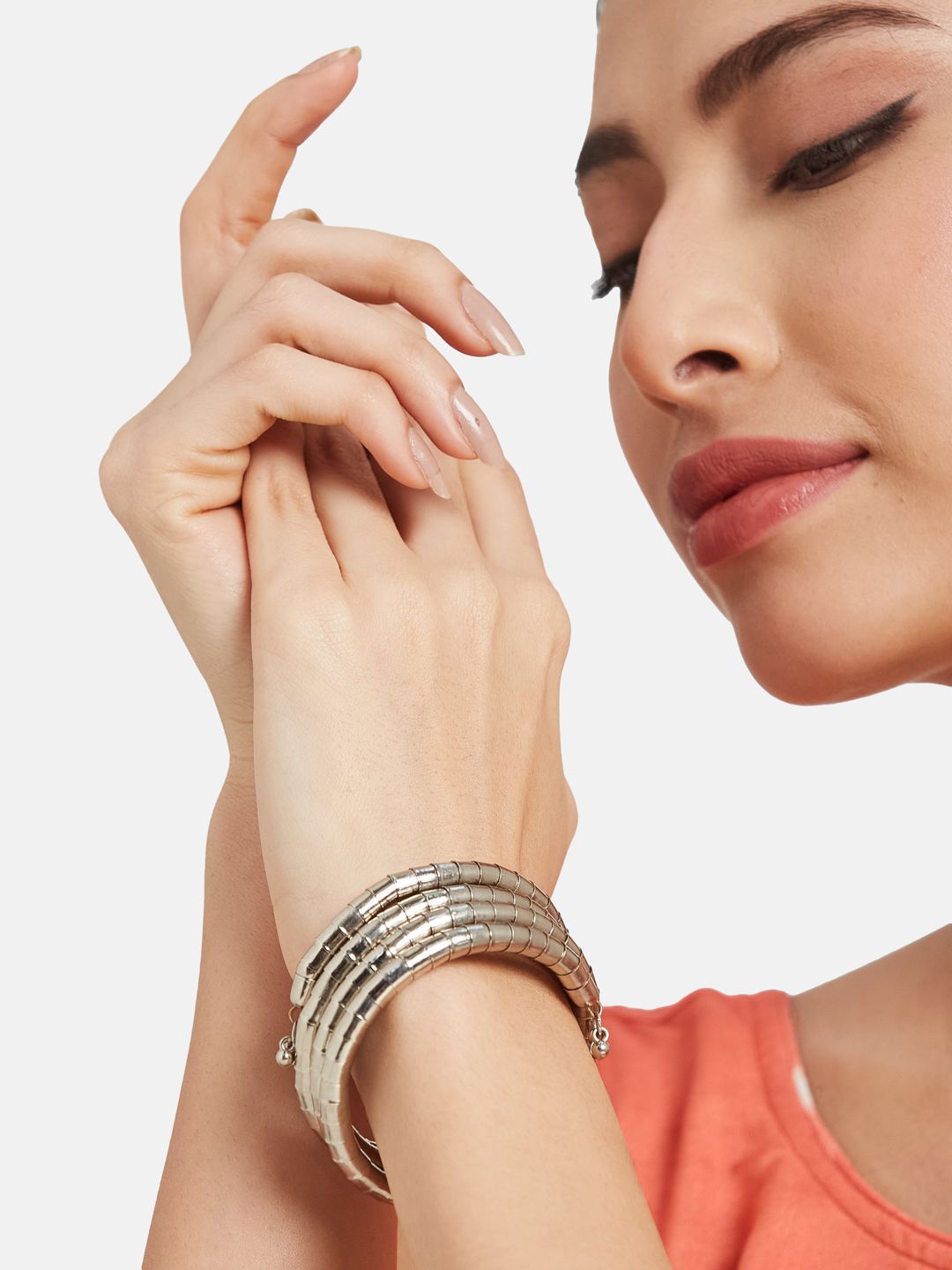 ATIBELLE Women 2 Brass Silver-Plated Cuff Bracelet