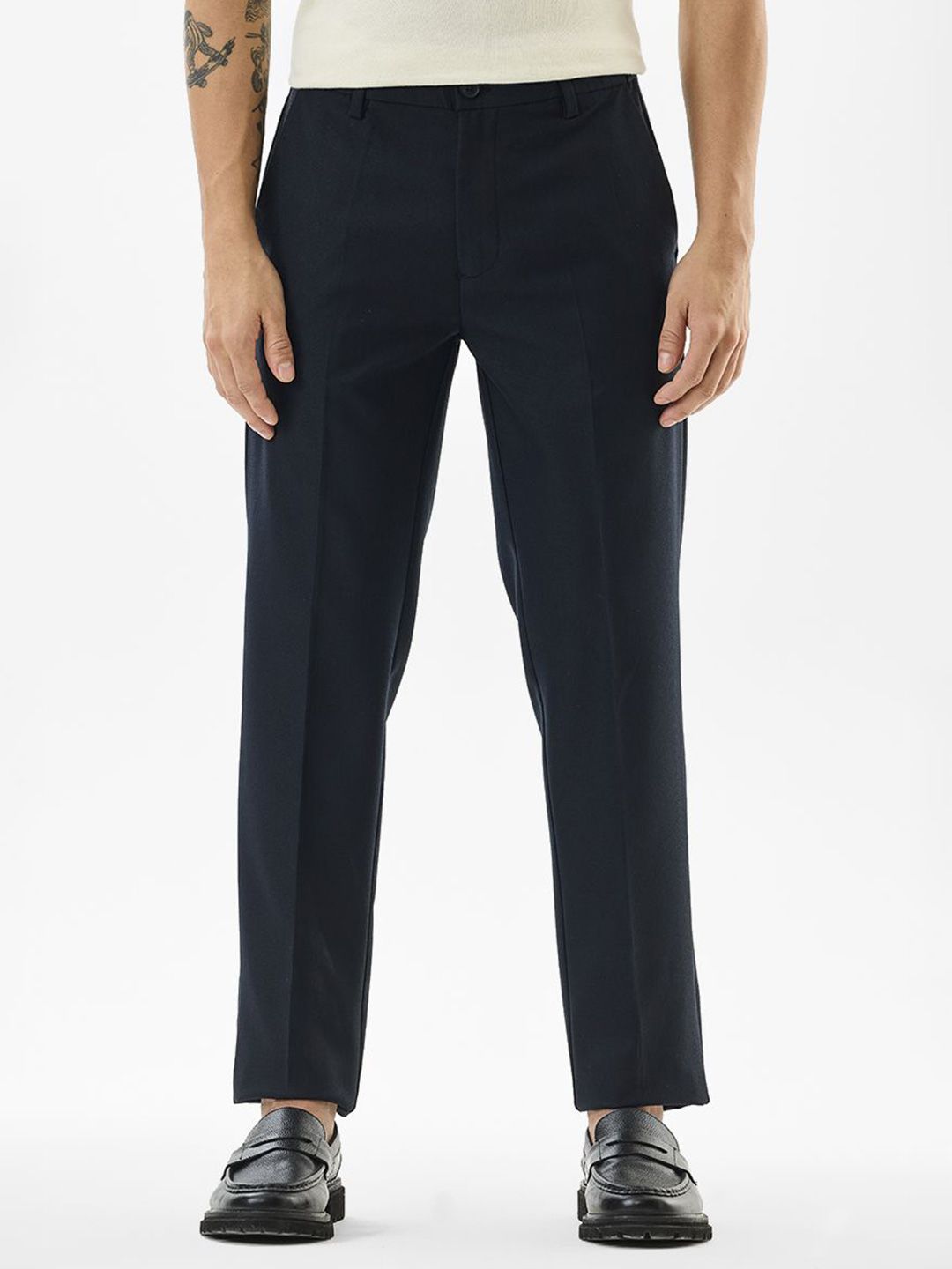 Snitch Men Textured Slim Fit Wrinkle Free Formal Trousers-picture-24