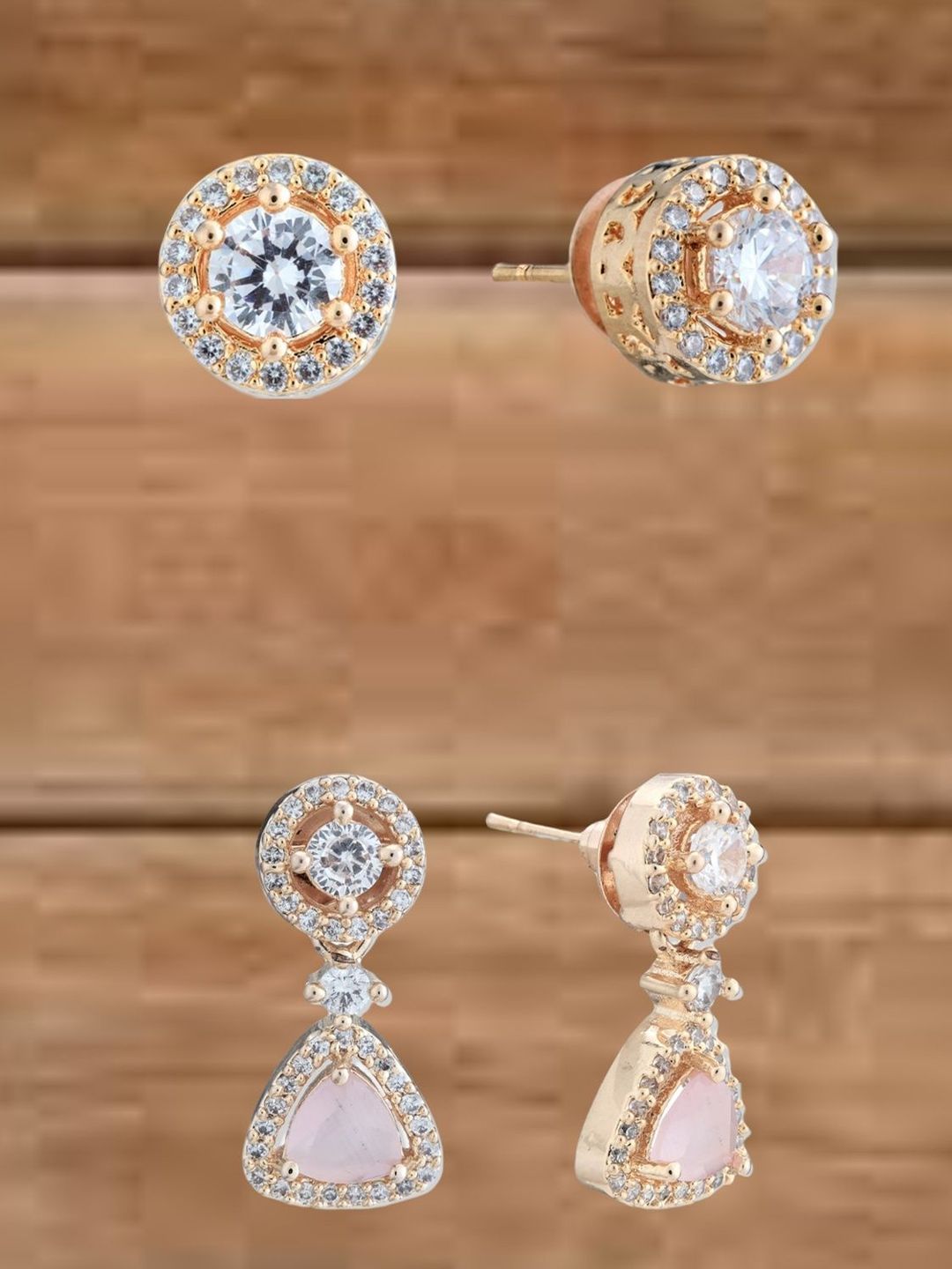 ATIBELLE Set Of 2 Gold-Plated Cubic Zirconia Studded Circular Shaped Studs