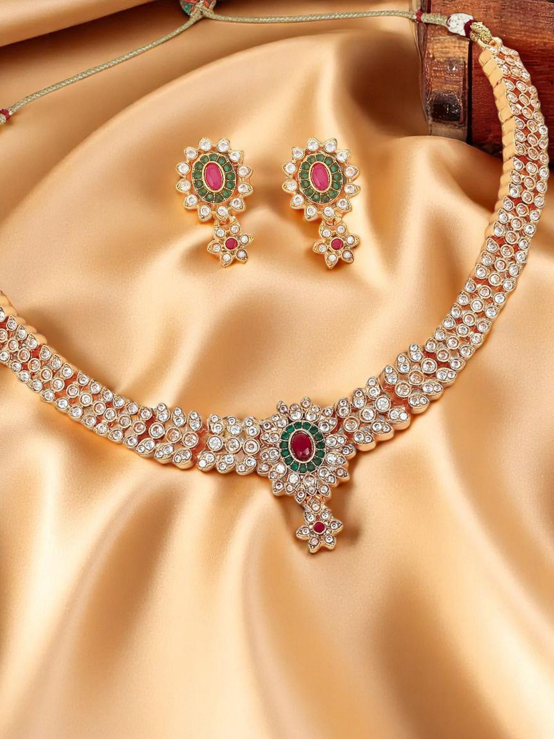 OOMPH American Diamond Studded Jadau Jewellery Set-picture-16