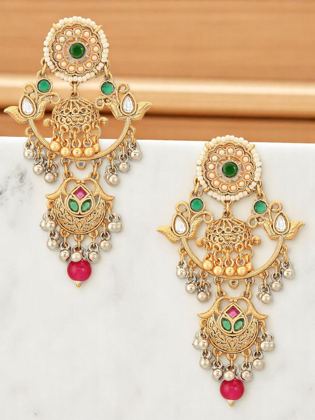 OOMPH Artificial Stones Studded & Beaded Floral Shaped Chandbalis-image-37