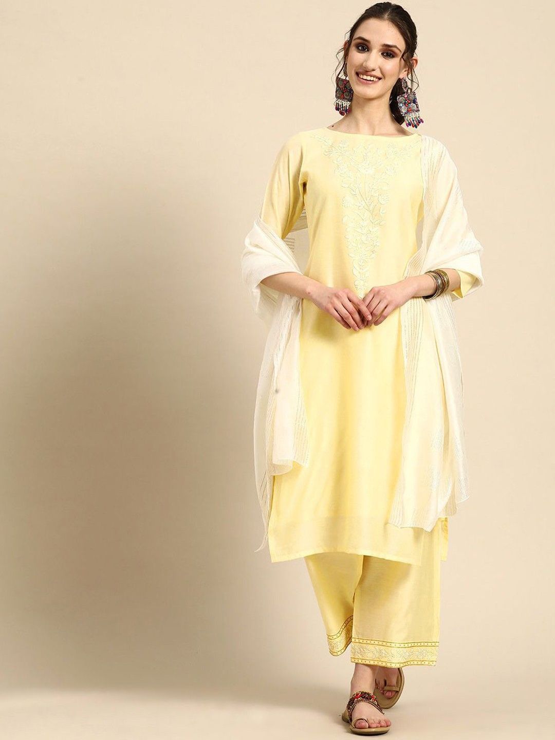 Sangria Flock Printed Straight Kurta With Palazzo & Dupatta-image-14