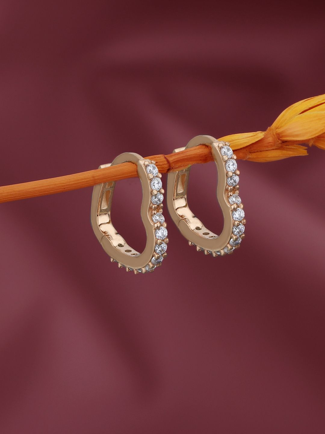 Carlton London Rose Gold-Plated Cubic Zirconia Heart Shaped Hoop Earrings-picture-27