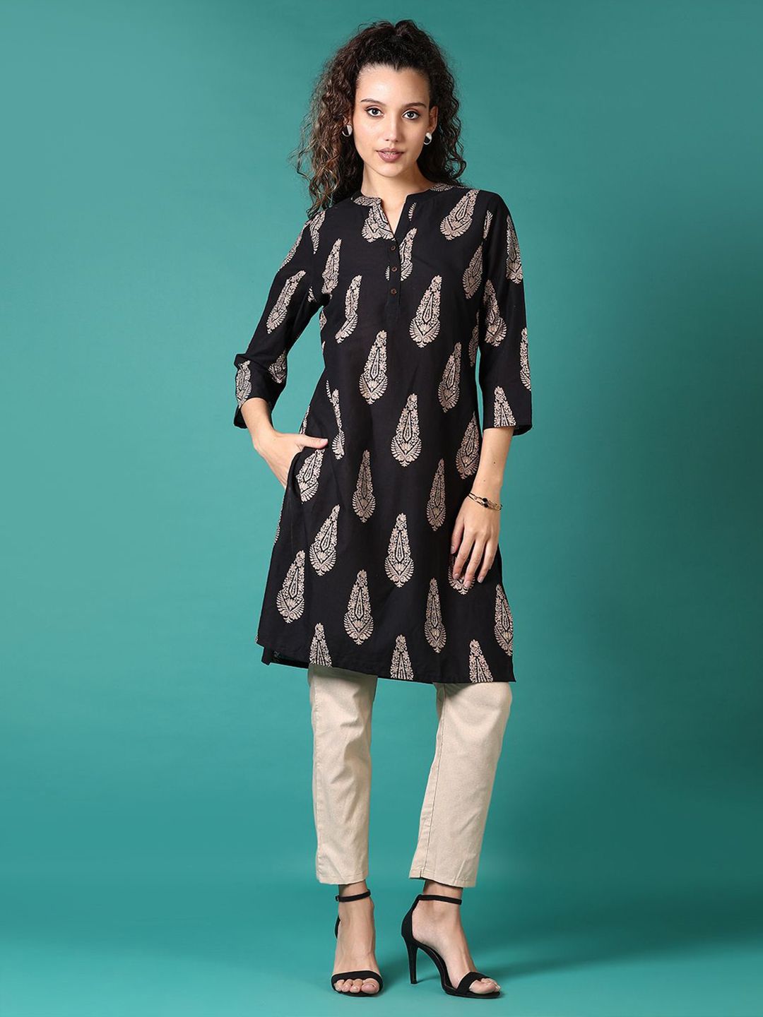 Women Green Printed Anarkali Kurta Boho Dress Designer