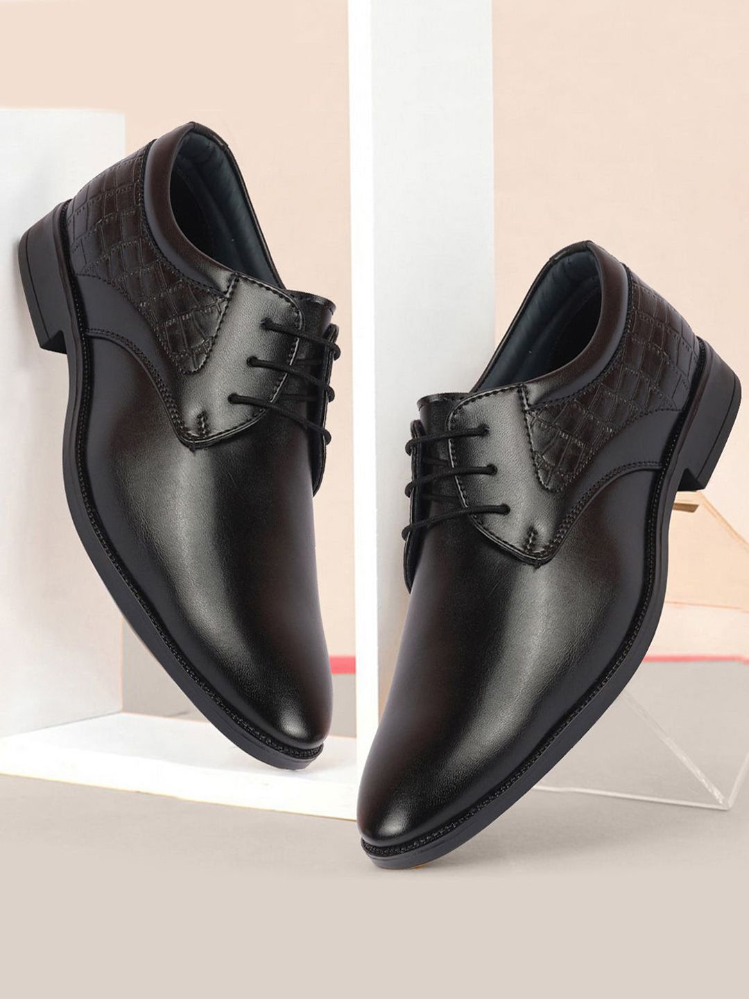 FAUSTO Men Textured Embossed Lace Up Formal Derbys-image-40