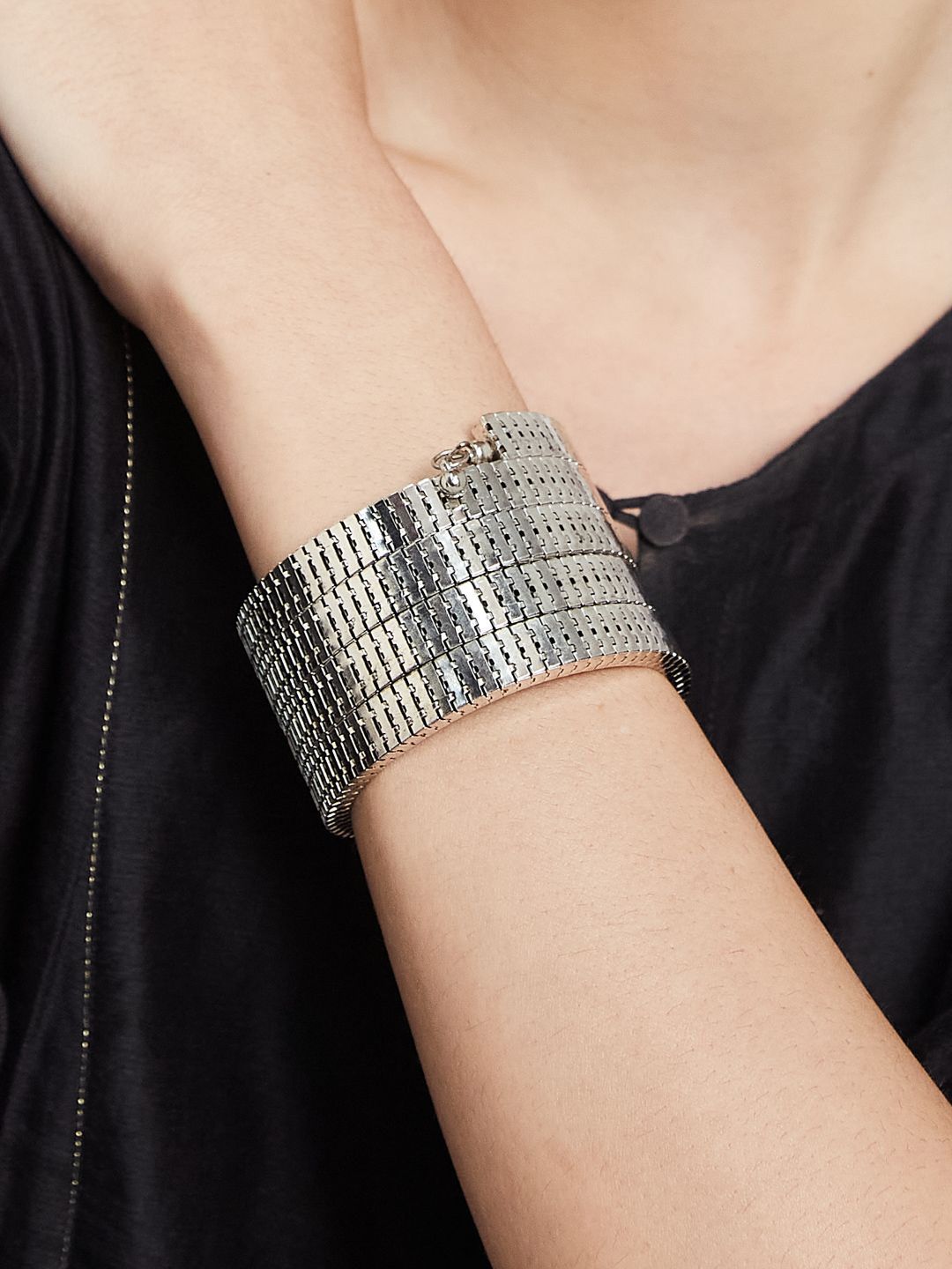 ATIBELLE Women 2 Brass Silver-Plated Wraparound Bracelet
