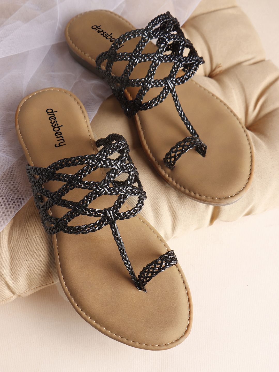 DressBerry Women Woven Design Slip-On Open Toe Flats-image-30