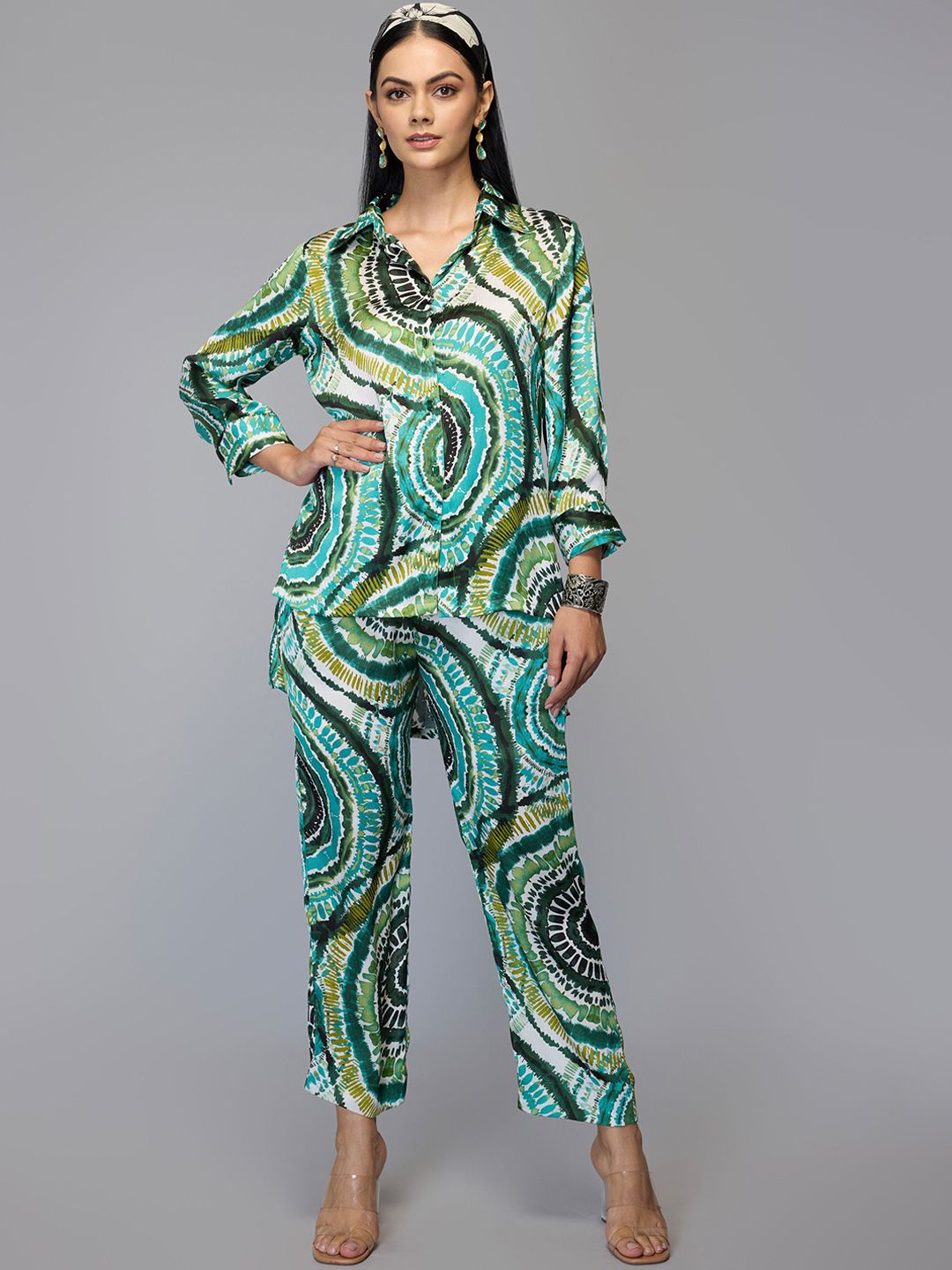 Tamiska By Narendra Kumar Printed Shirt Collar Shirt With Trousers Co-Ords Set-picture-11