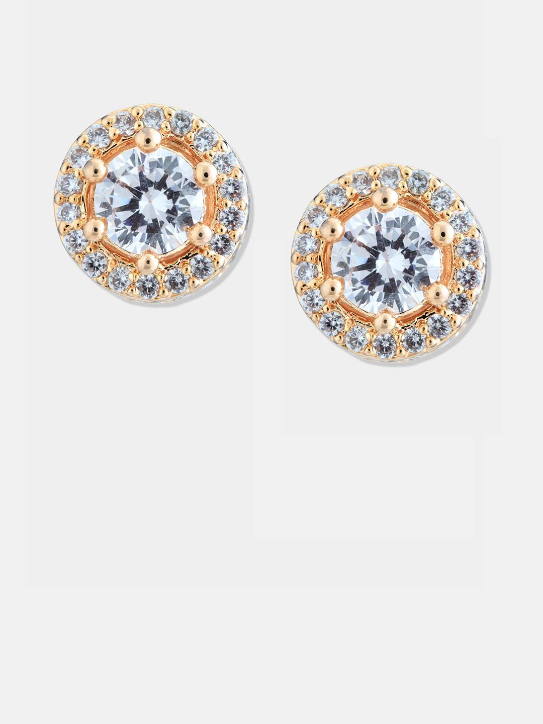 ATIBELLE Set Of 2 Gold-Plated Cubic Zirconia Studded Circular Shaped Studs