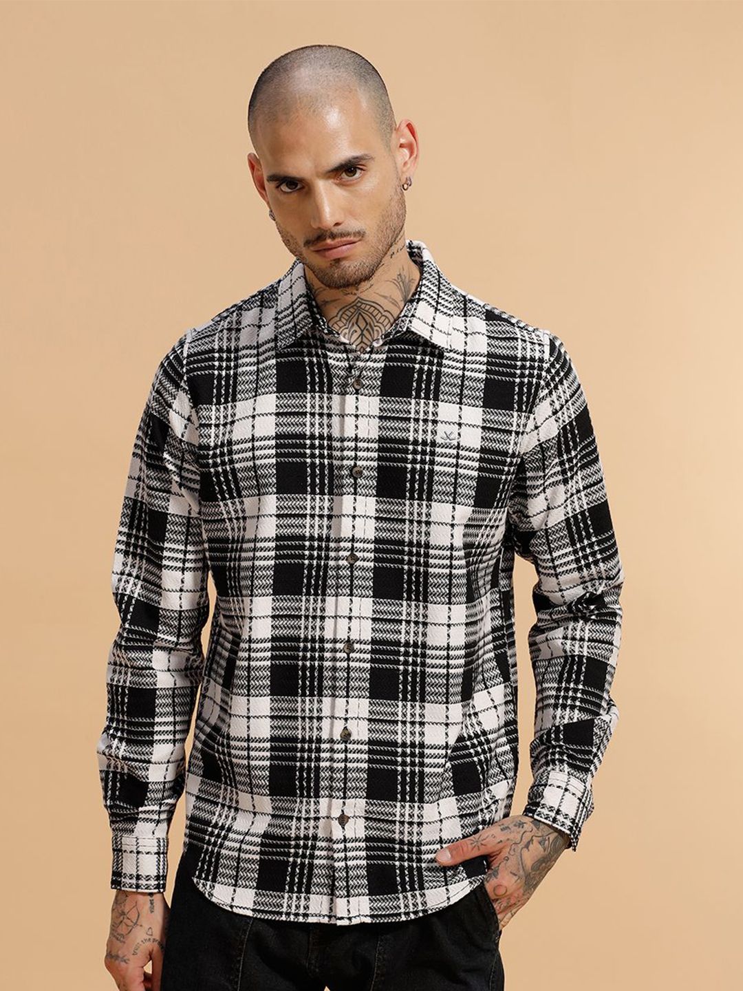 WROGN Men Comfort Tartan Checks Checked Casual Shirt-picture-18