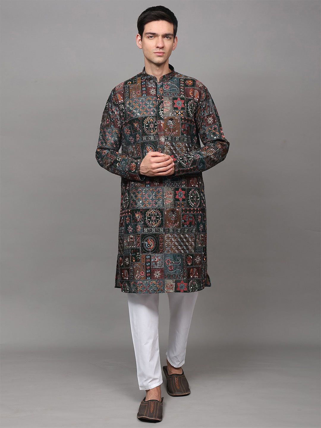 Exotic India Men Georgette Kurta Sets With Sequins-picture-27