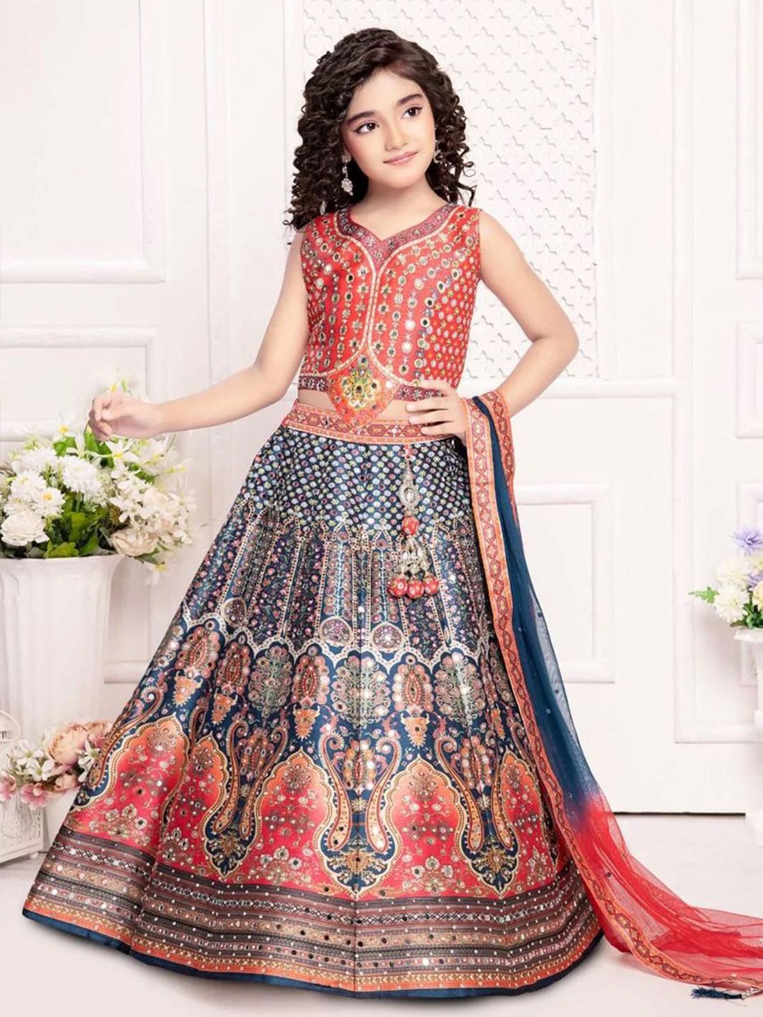 BAESD Girls Printed Tie and Dye Ready to Wear Lehenga & Blouse With Dupatta-image-30