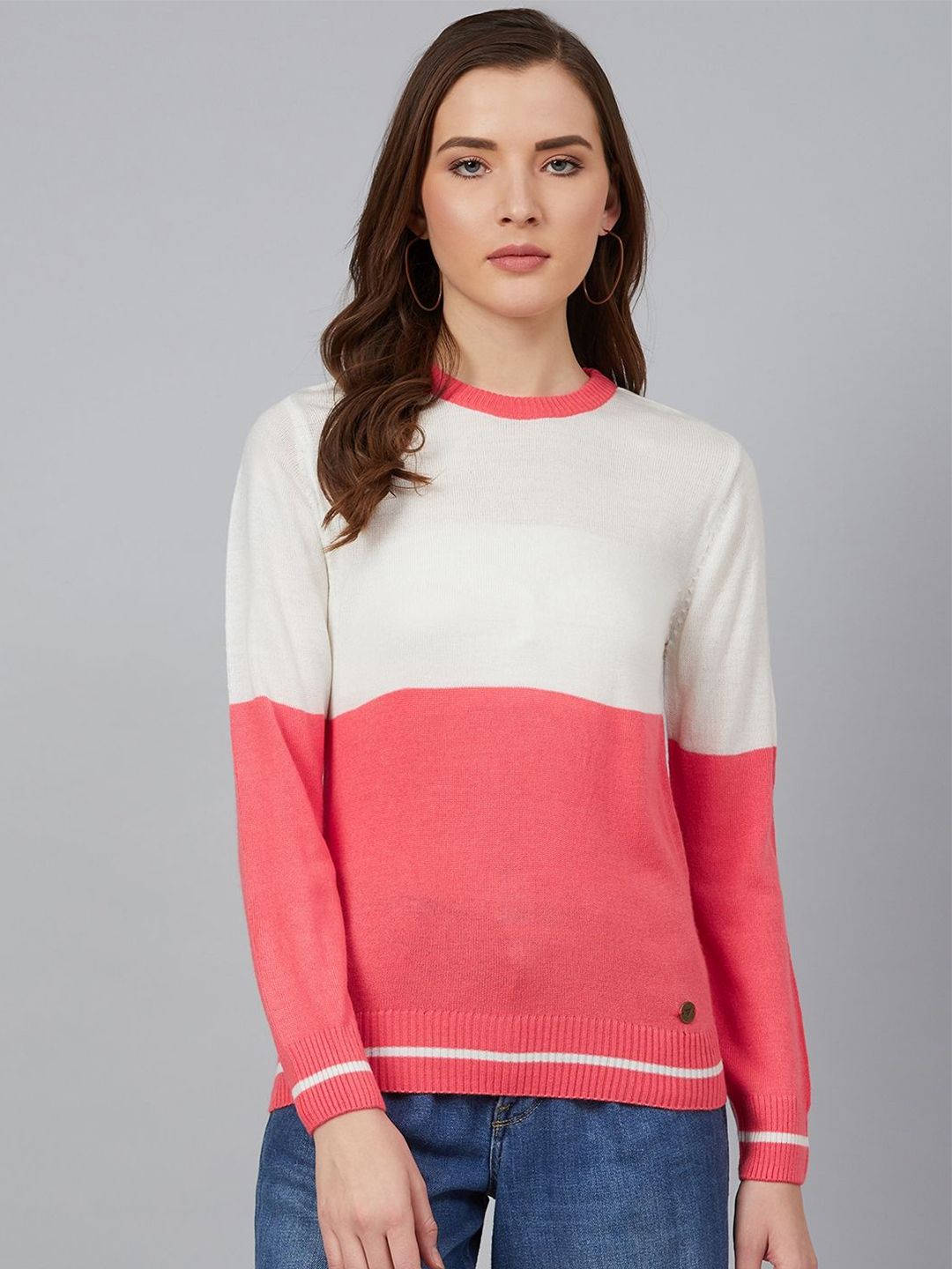 The Roadster Lifestyle Co Colourblocked Round Neck Pullover Ribbed Sweater-picture-25
