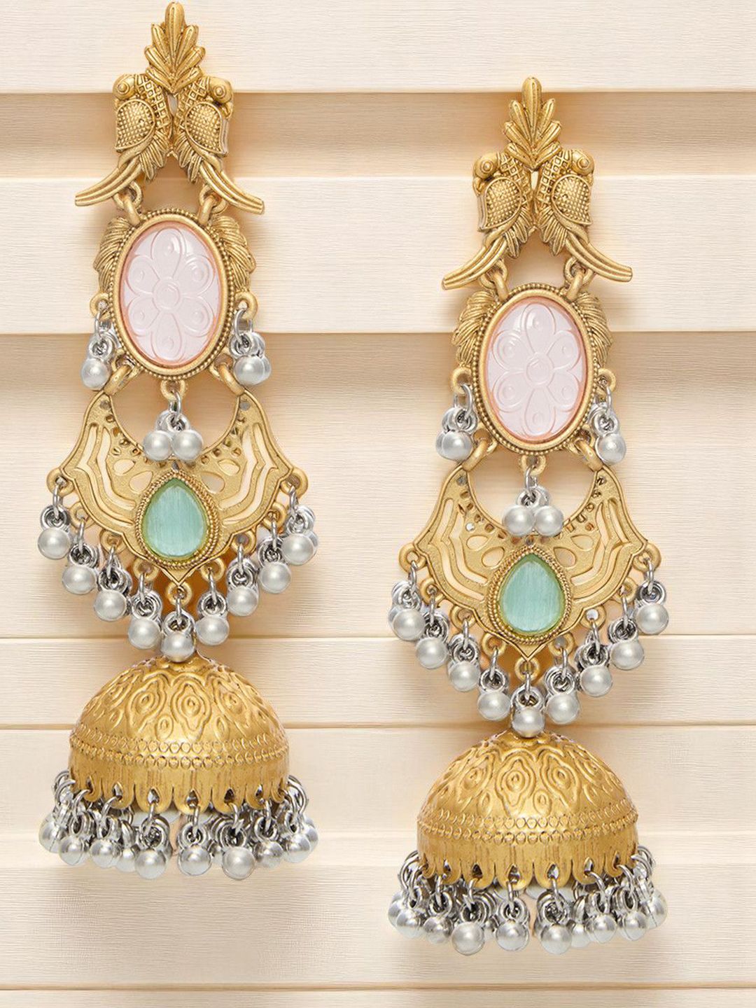 OOMPH Artificial Stones Studded Oval Shaped Drop Earrings-image-36