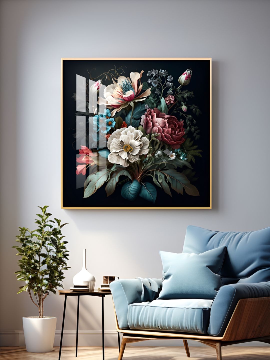 THE NEXT DECOR Black & White Floral Serenity Glass Finish Square Wall Art-picture-34