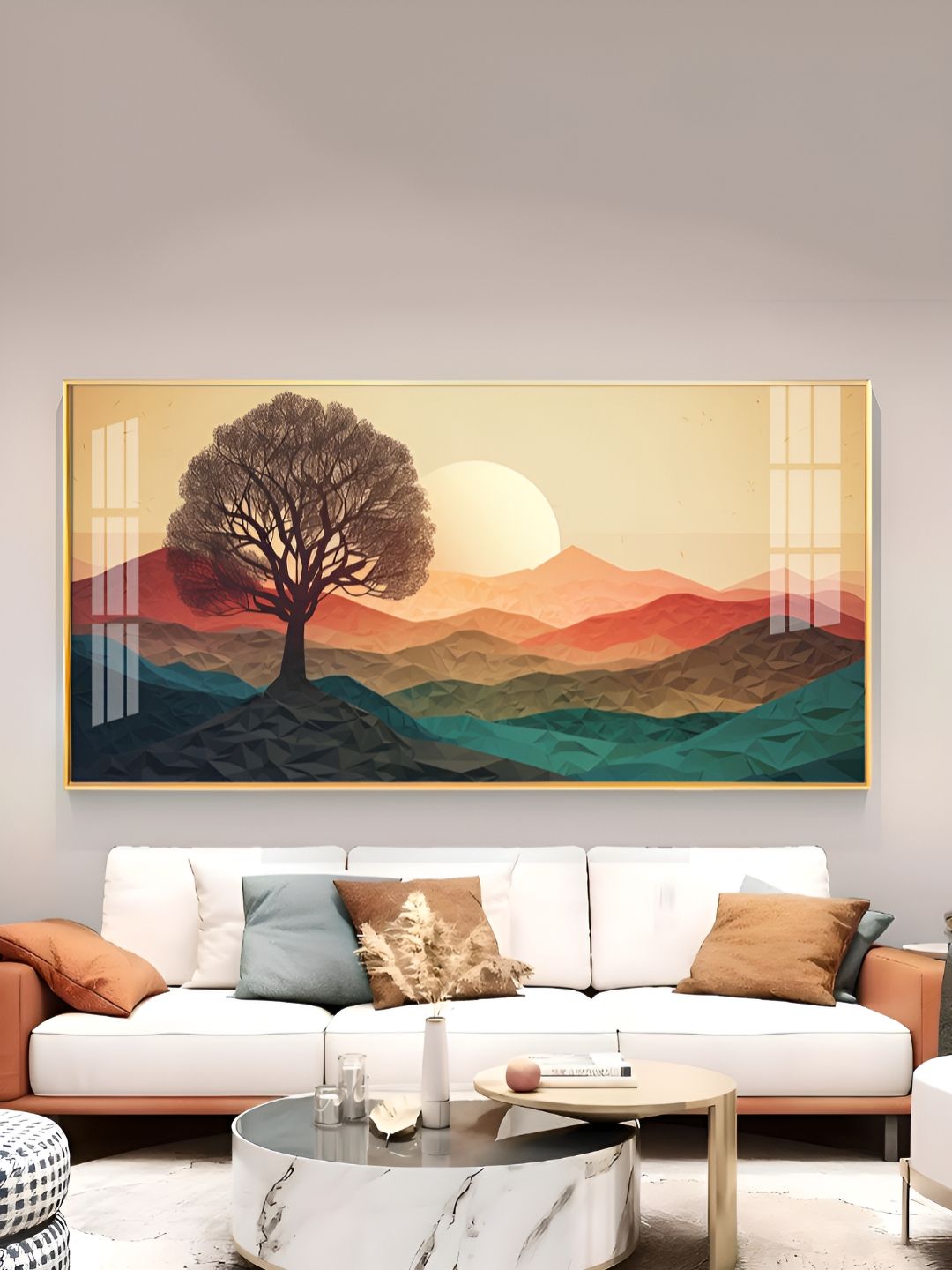 THE NEXT DECOR Blue Majestic Sunlit Forest Glass Finish Horizontal Wall Art-picture-14