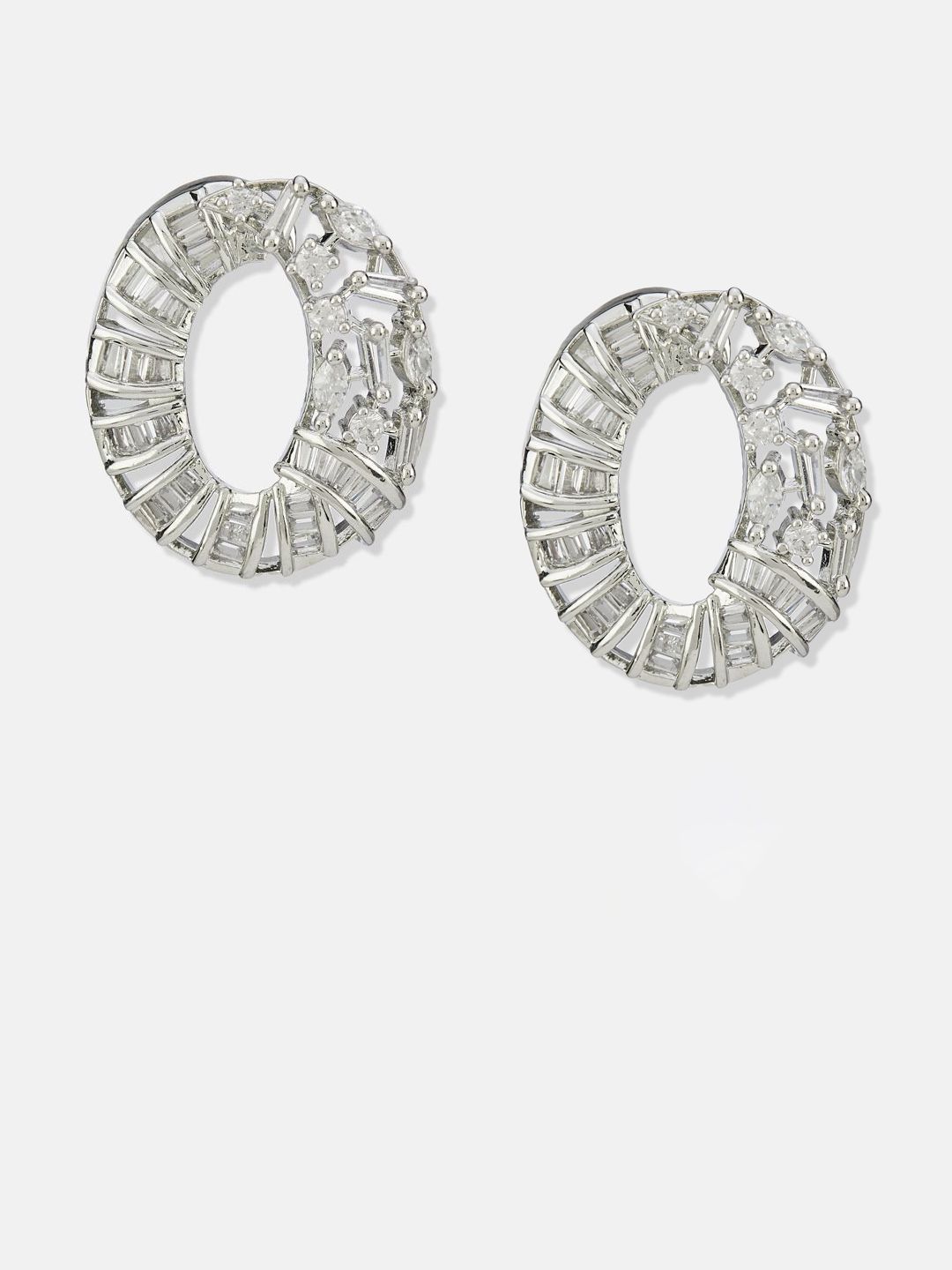 ATIBELLE Set of 2 Silver Plated Cubic Zirconia Studded Circular Shaped Studs