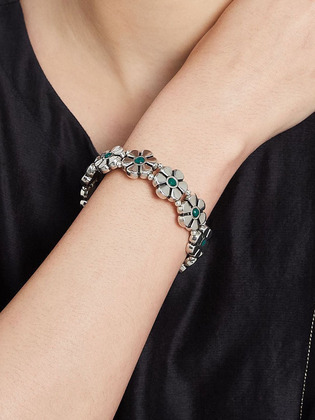 ATIBELLE Women 2 Brass Silver-Plated Wraparound Bracelet