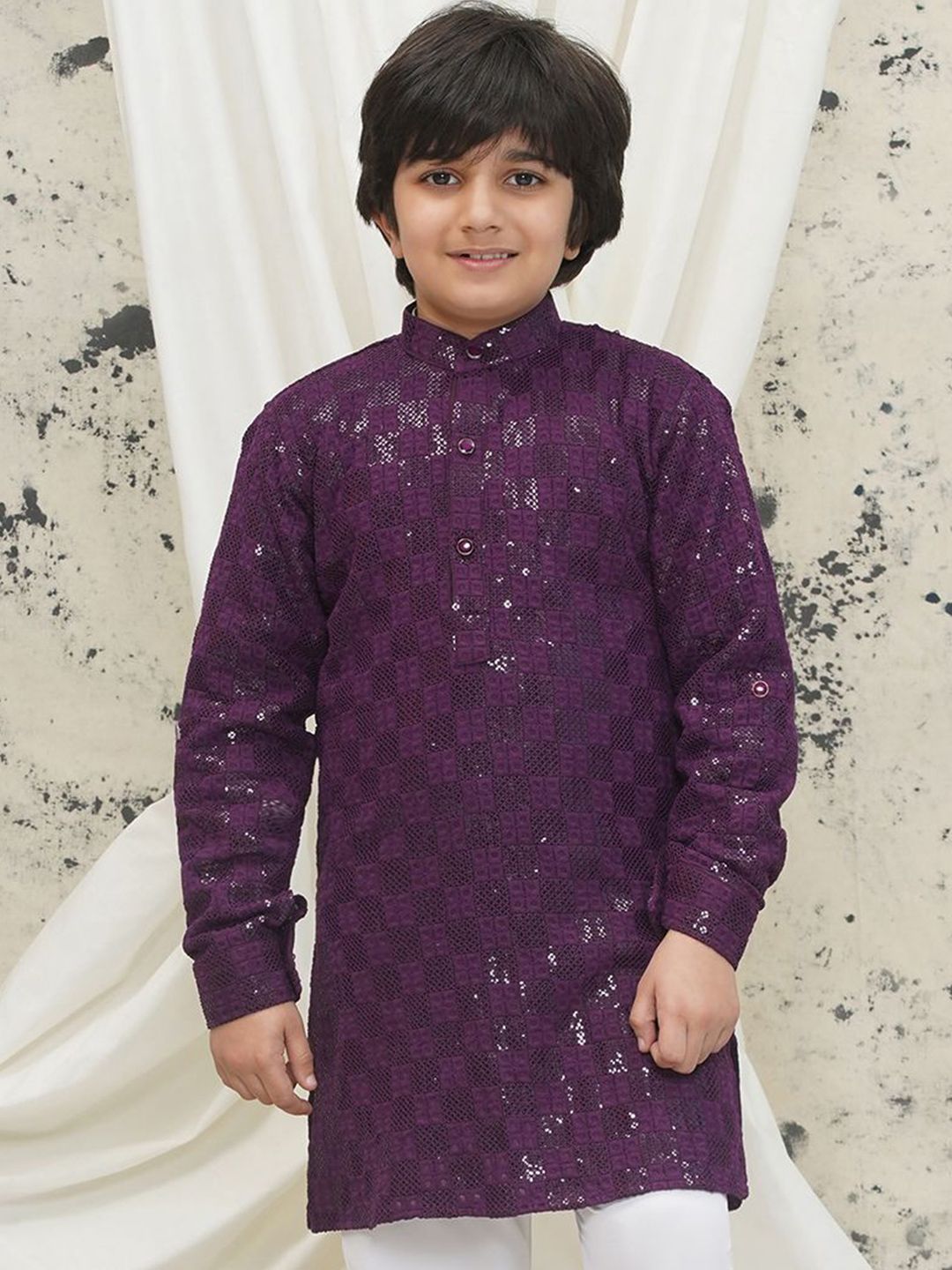 Aj DEZInES Boys Geometric Embroidered Sequinned Kurta-picture-23