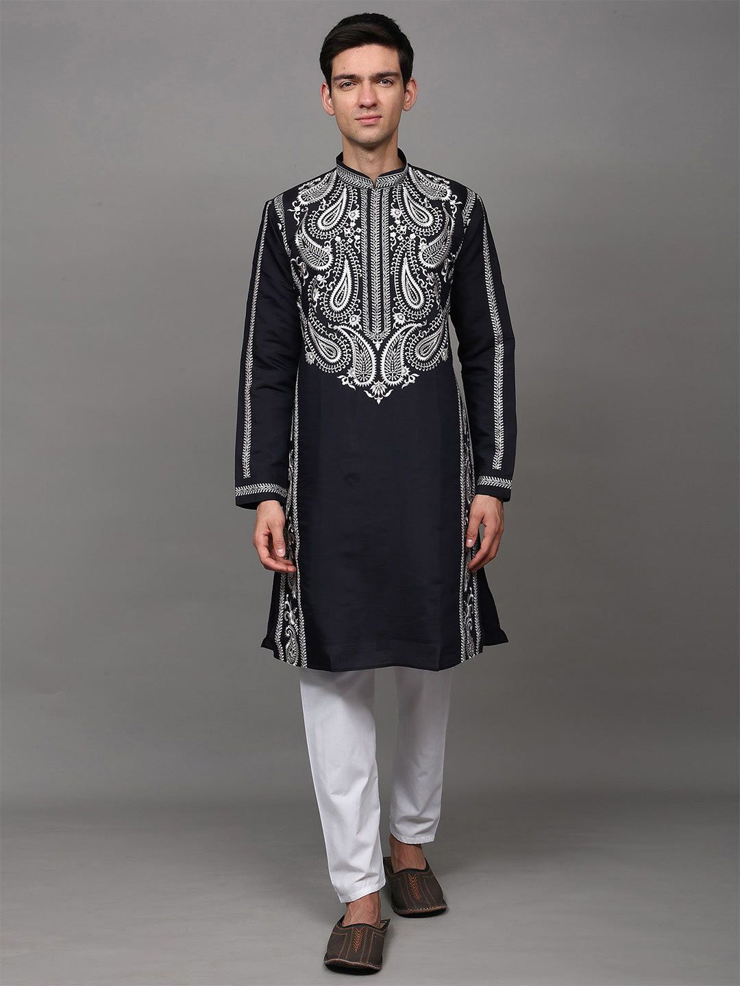 Exotic India Men Paisley Embroidered Kurta with Pyjama-picture-26