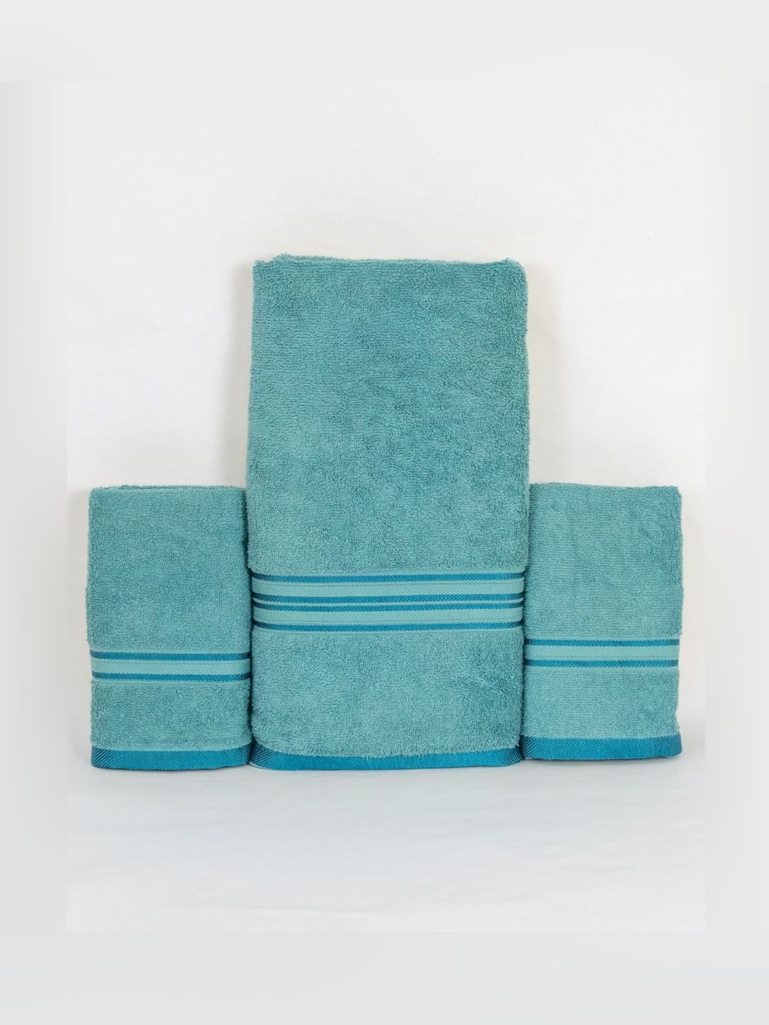 Aura Turquoise Blue 3 Piece Cotton 400 GSM Towel Set-image-45