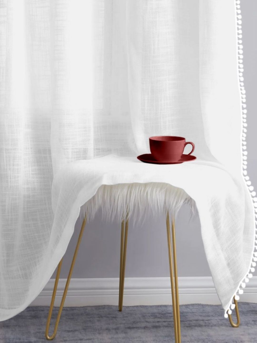 THE LINEN COMPANY White 2 Pieces Cotton Sheer Long Door Curtains-picture-29