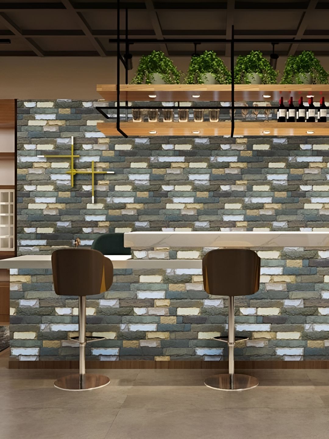 INDIAN ROYALS Grey & White Brick Design Printed Self-Adhesive & Durable Wall Sticker-picture-24