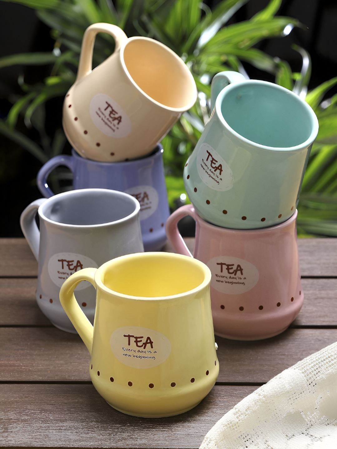 Myntra Elegant Homes Pink & Peach-Coloured Text or Slogans Printed Ceramic Glossy Cups Set of Cups and Mugs-picture-28