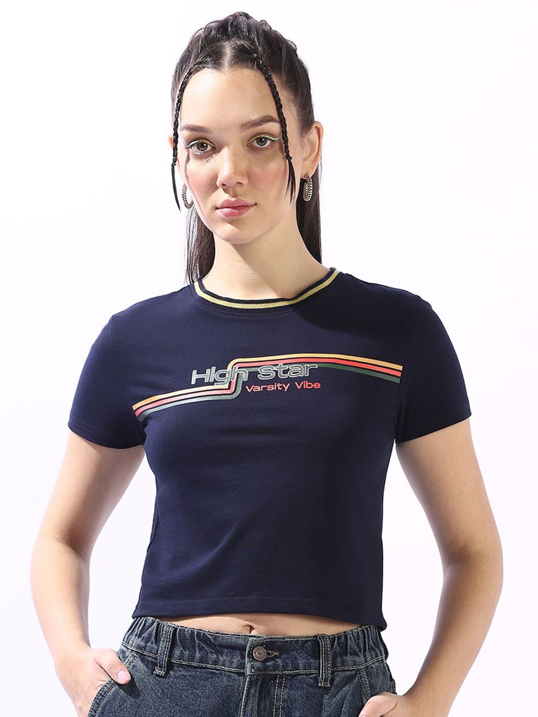 High Star Typography Printed Extended Sleeves Slim Fit Cotton T-shirt-picture-20