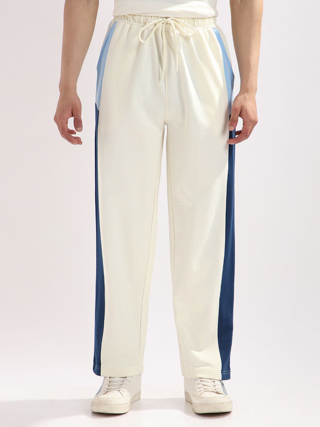 NOBERO Men Straight Fit Side Stripe Bluebeam Cotton Track Pants-picture-48