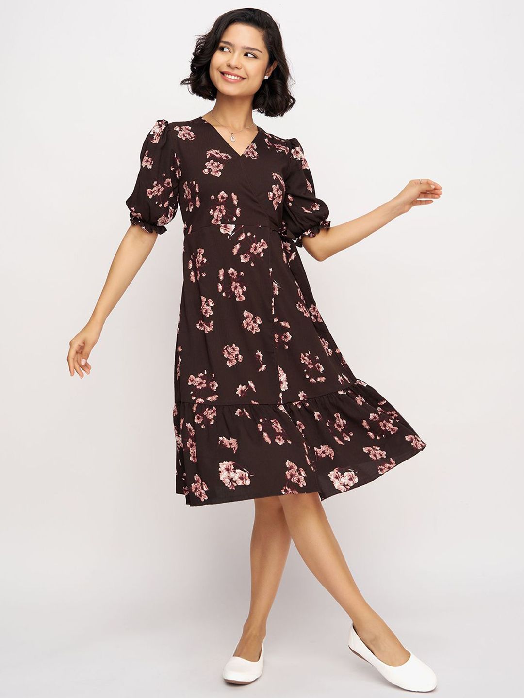 DressBerry Women Floral Print Puff Sleeve Wrap Dress-picture-23