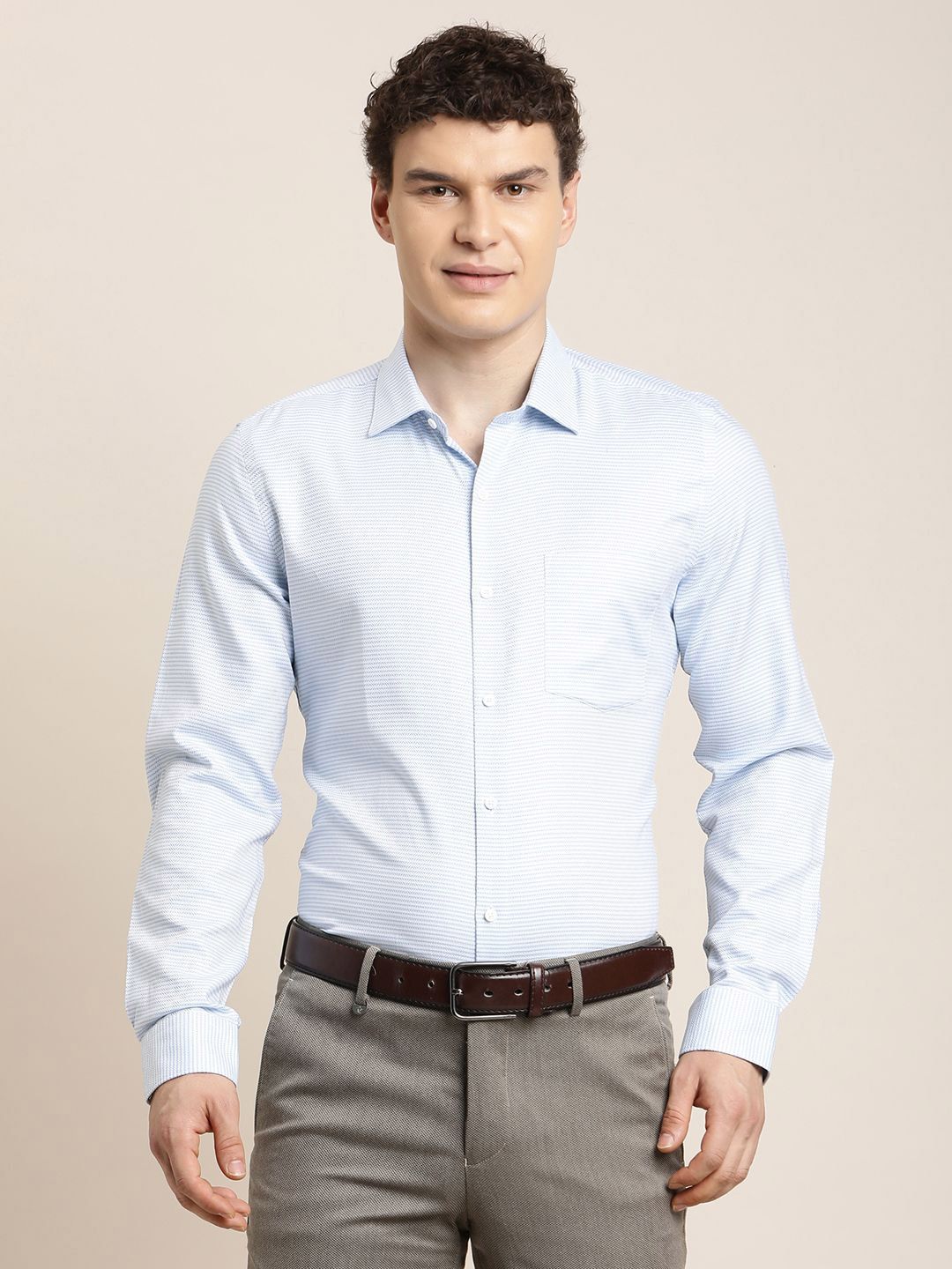 Turtle Classic Slim Fit Textured Self Design Formal Shirt-image-46