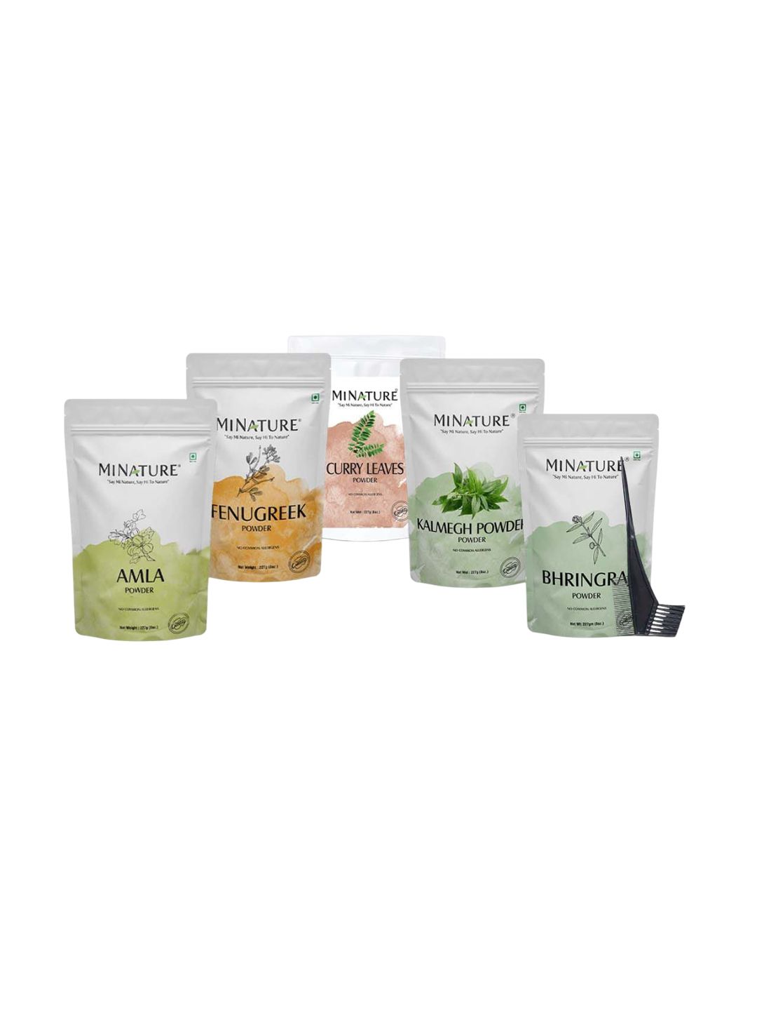MINATURE Set Of 5 Amla Bhringraj Curry Leaves Fenugreek Kalmegh Powder Combo - 227 g Each-picture-20