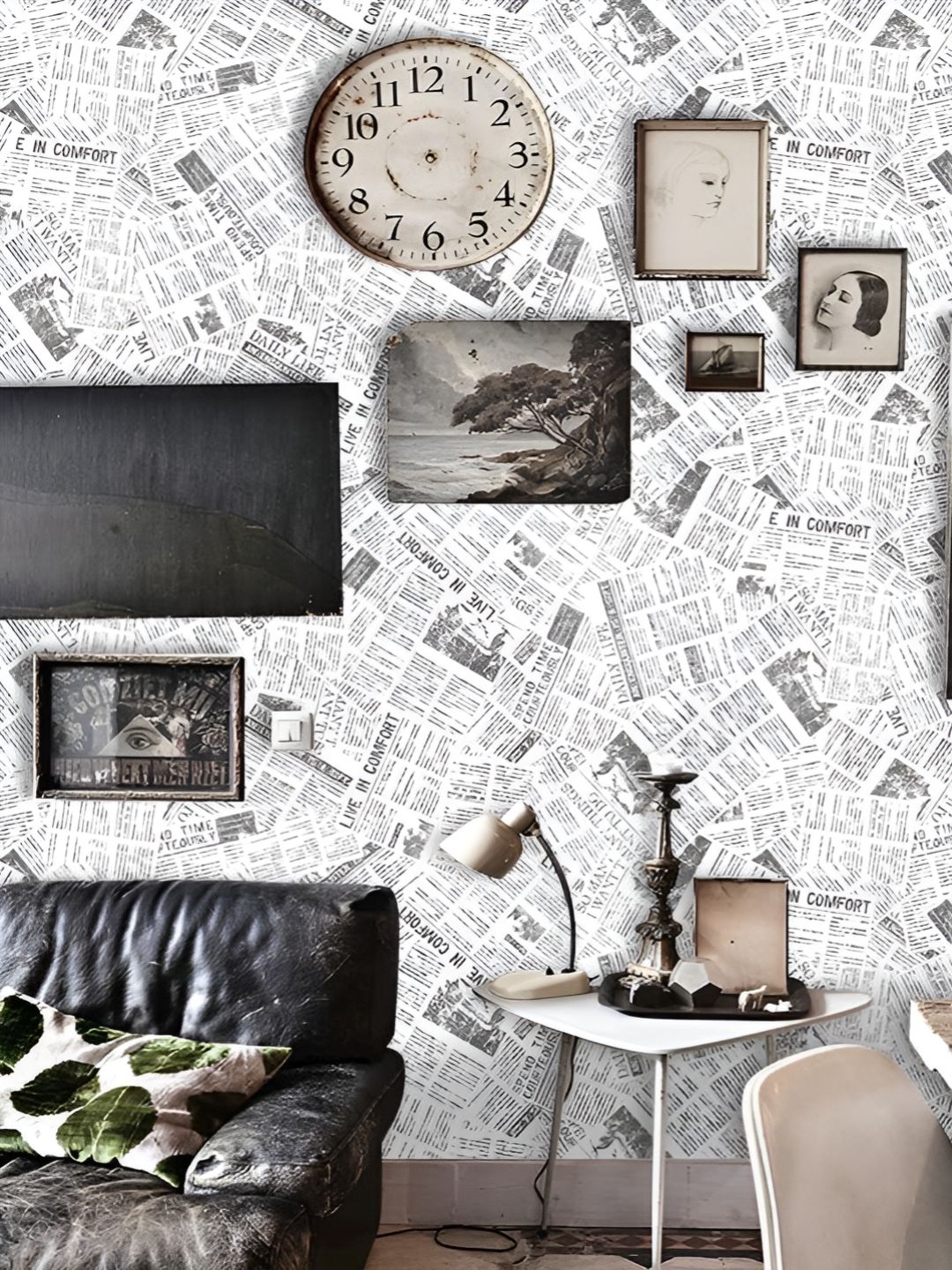 INDIAN ROYALS Black & White Newspaper Pattern Self-Adhesive Wall Sticker-picture-39