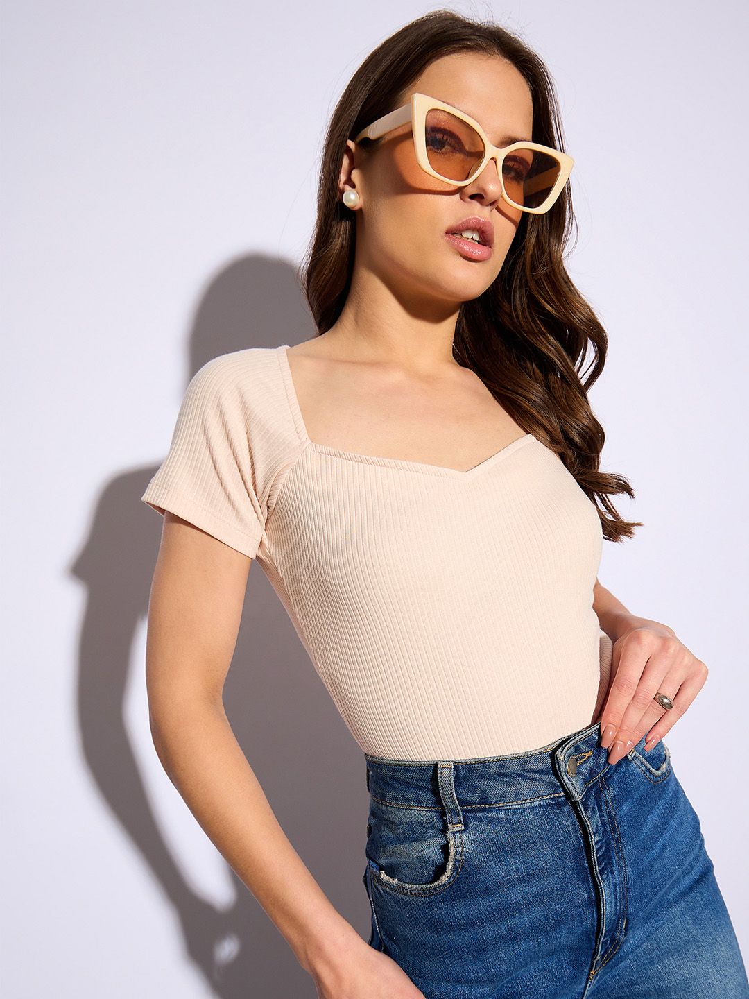 CORSICA Ribbed Sweetheart Neck Top-picture-21