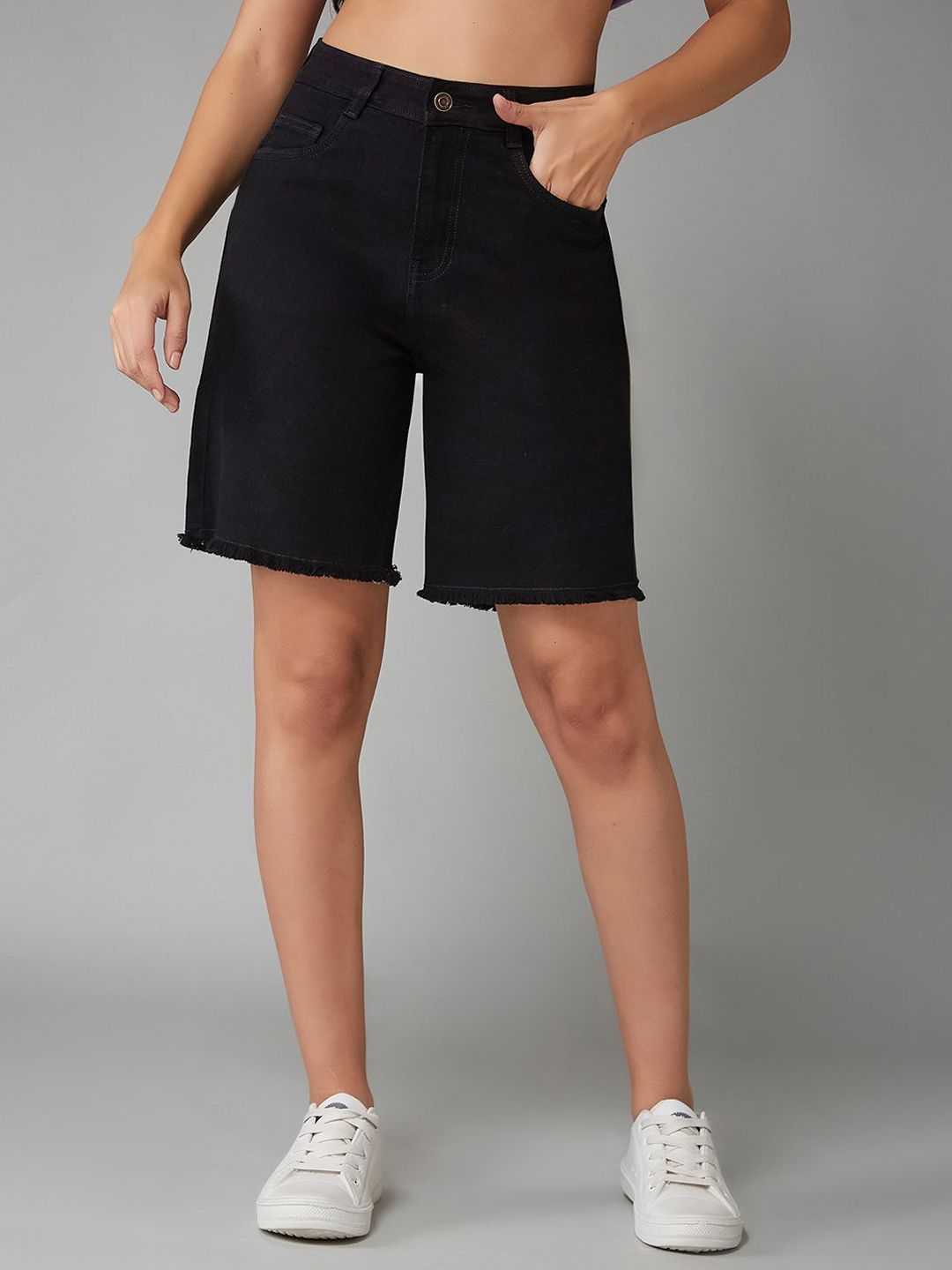 The Roadster Lifestyle Co Women Opal Elegance High Rise Above Knee Stretchable Shorts-picture-38