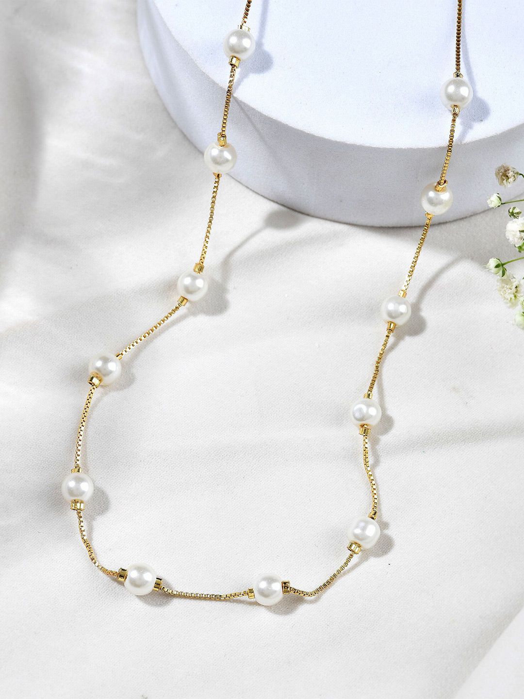 DIVASTRI Stainless Steel Gold-Plated Pearls Beaded Chain-picture-26