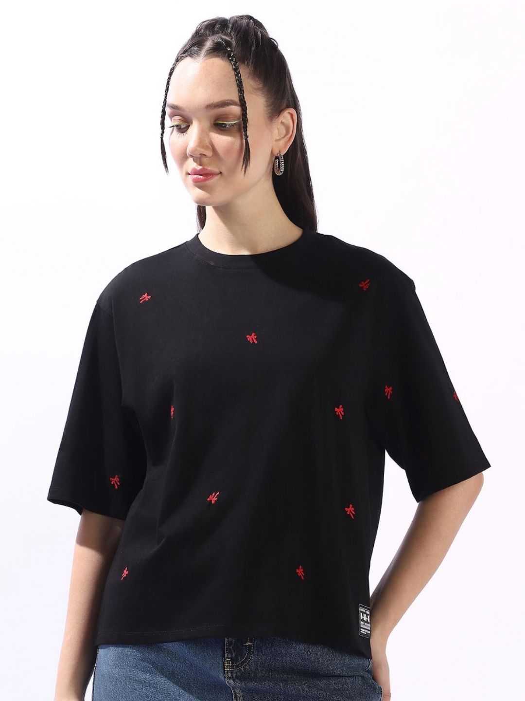 Hubberholme Embroidered Round Neck Short Sleeves Cotton Oversized T-shirt-picture-27