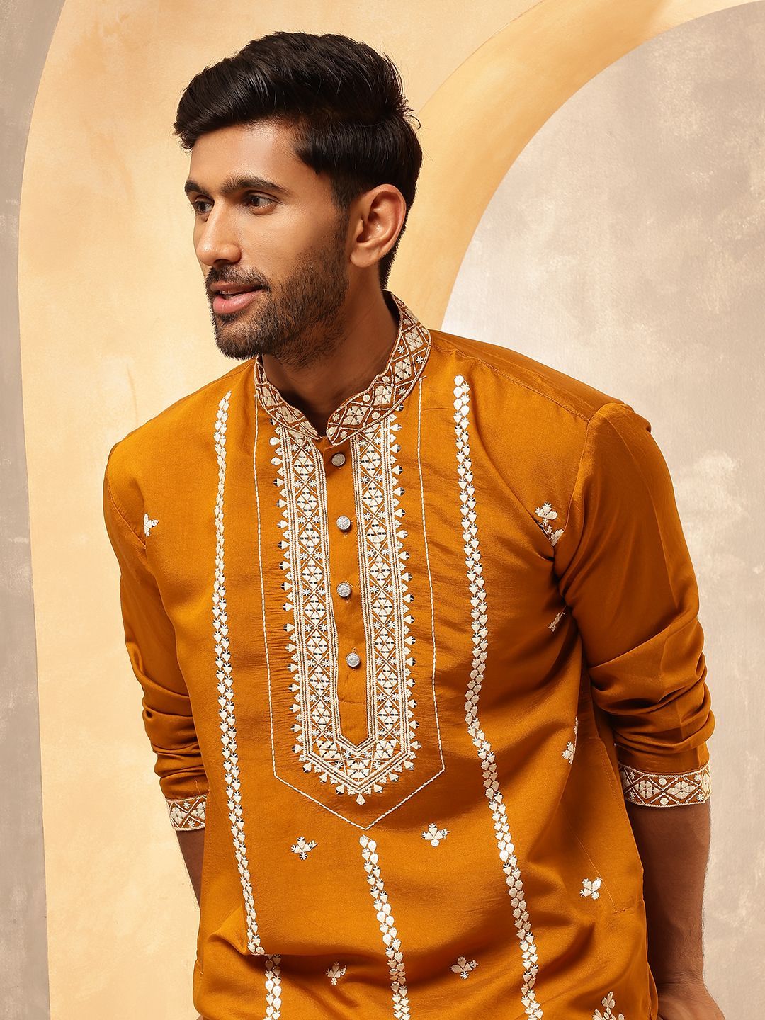 Anouk Geometric Embroidered Mandarin Collar Thread Work Cotton Silk Straight Kurta-picture-29