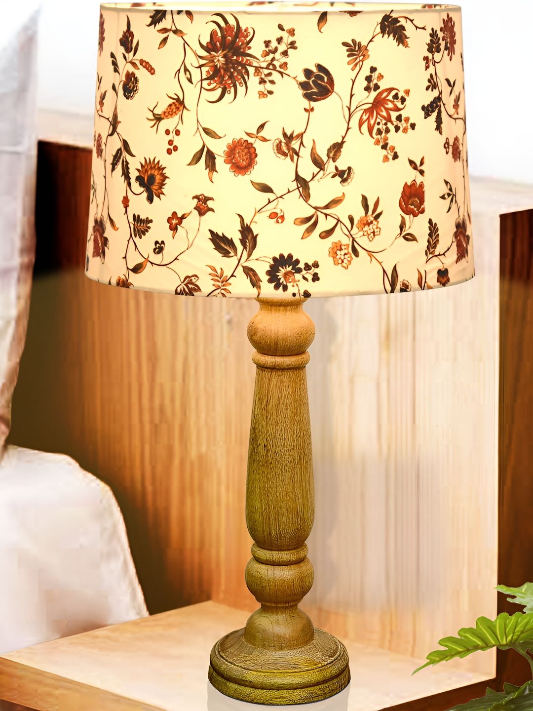 Homesake White Printed Wood Cylindrical Shaped Table Lamp with Bulb-picture-18