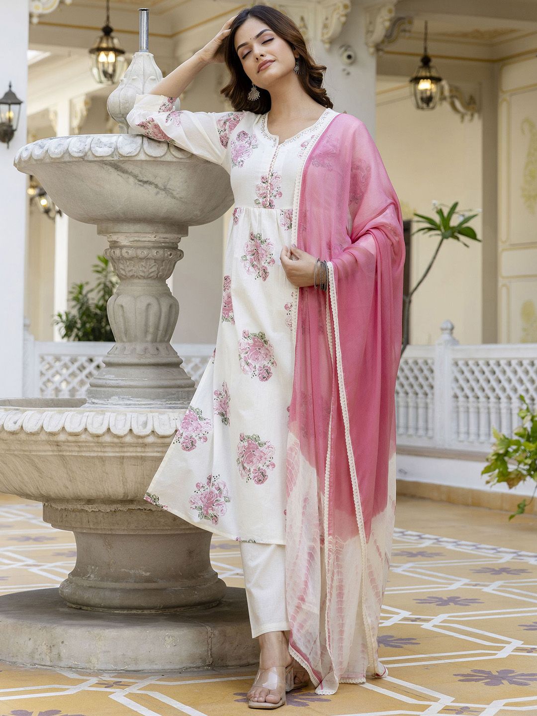 Anouk Women Floral Printed Cotton Kurta with Trousers & Dupatta-picture-39