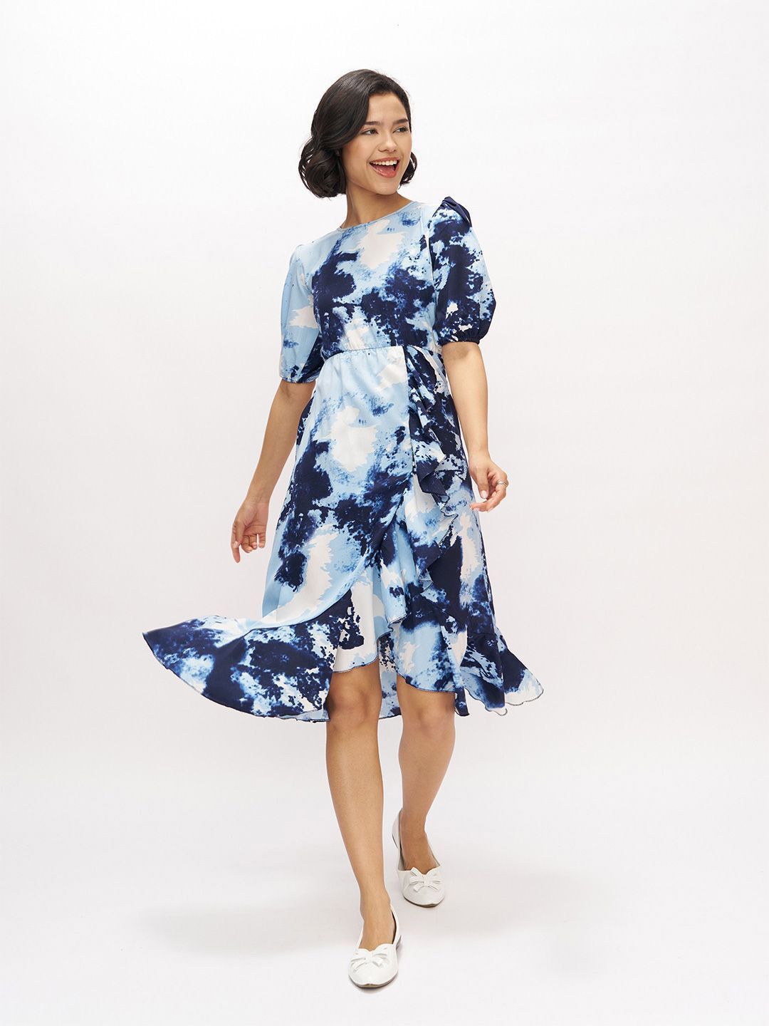 DressBerry Women Floral Print Puff Sleeve Ruffle Fit & Flare Dress-picture-31