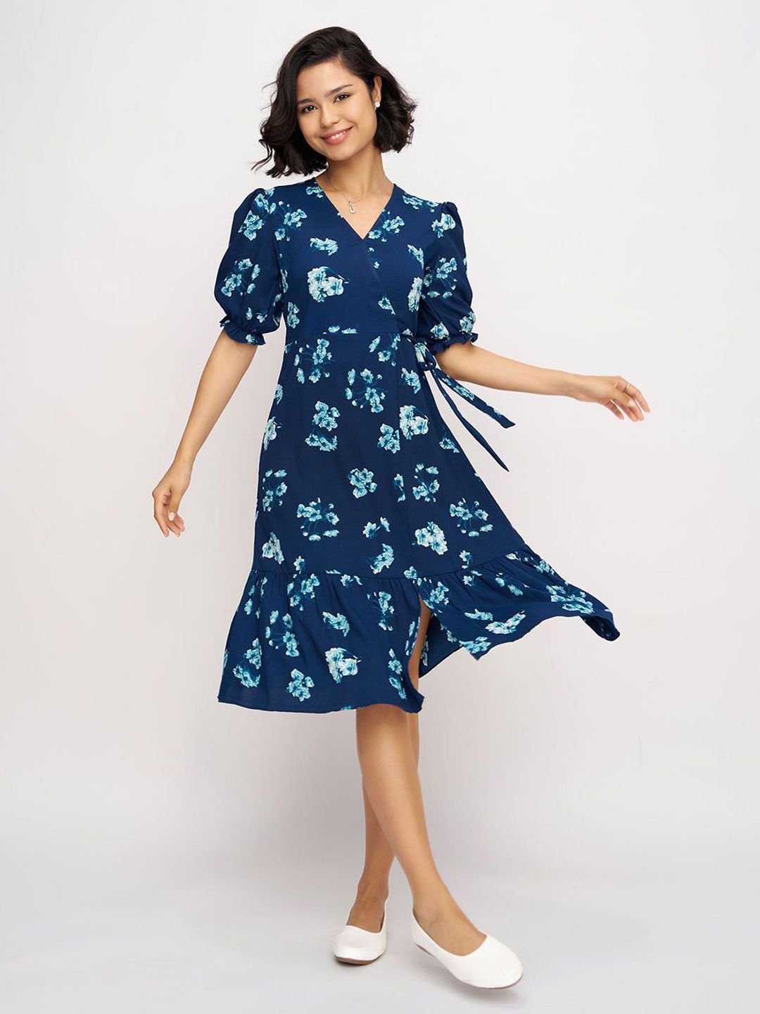 Women's Grey Floral Printed Fit & Flare Dress