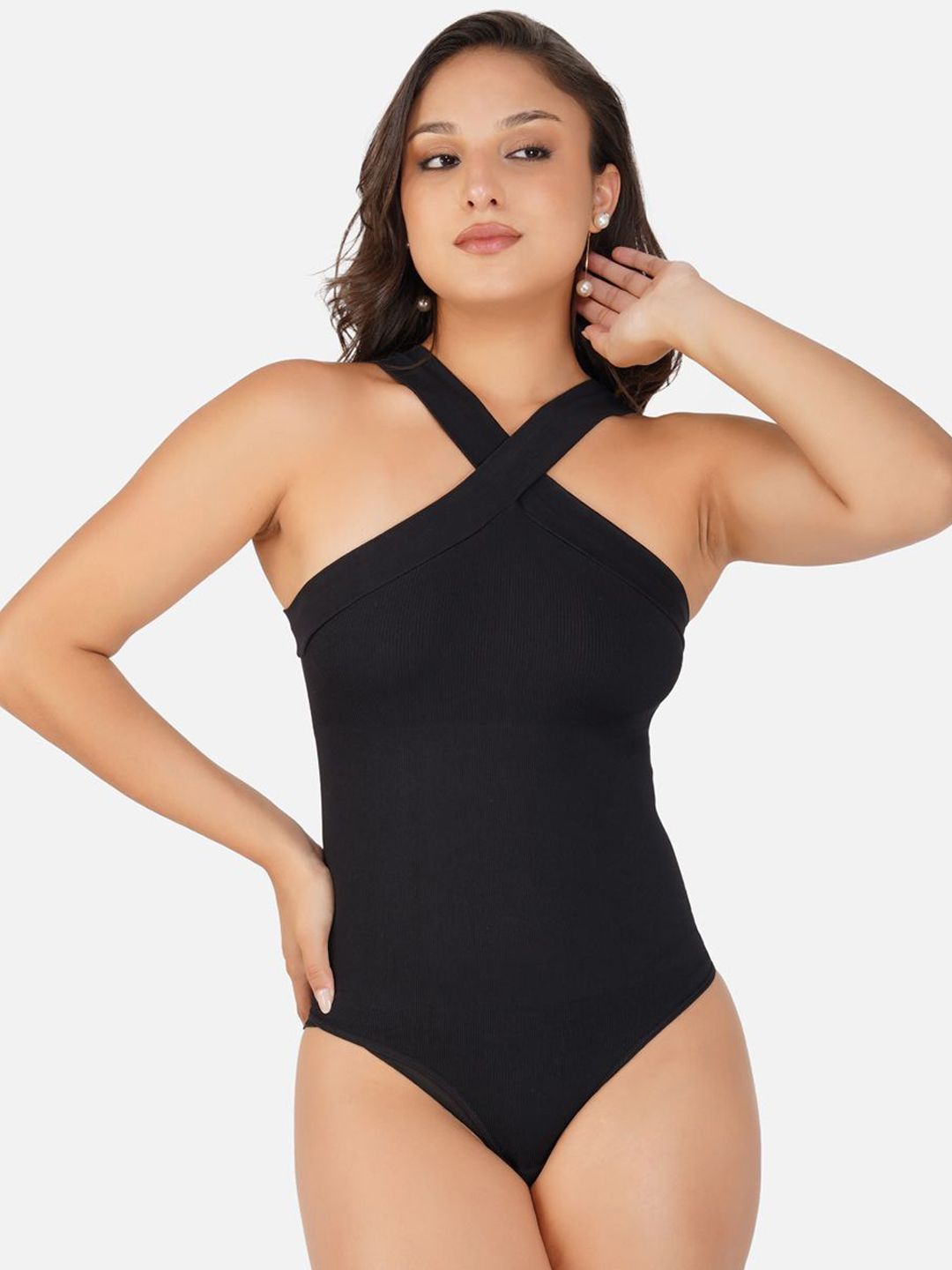 SHOP THE EDIT Women Halter Neck Sleeveless Bodysuit-picture-14