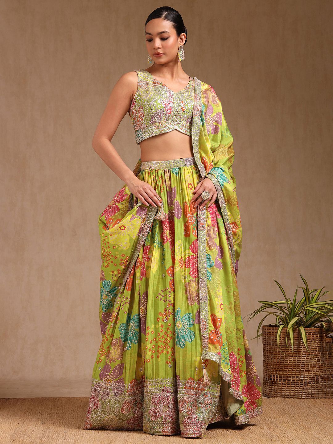 Soch Floral Embroidered Sequinned Ready to Wear Chinon Lehenga & Blouse With Dupatta-image-35