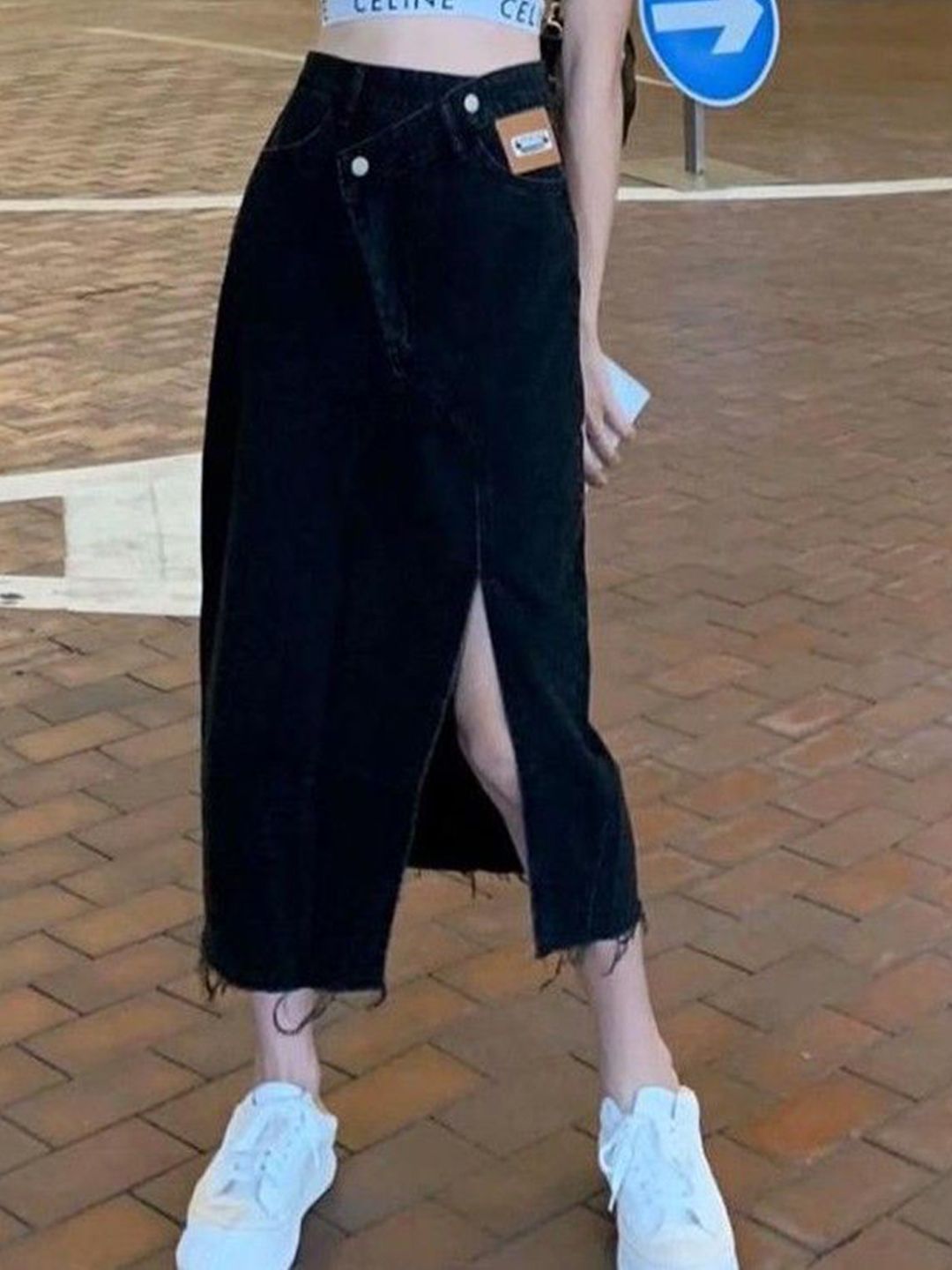 The Roadster Lifestyle Co Asymmetrical Midi Skirt With Side Slit-picture-25